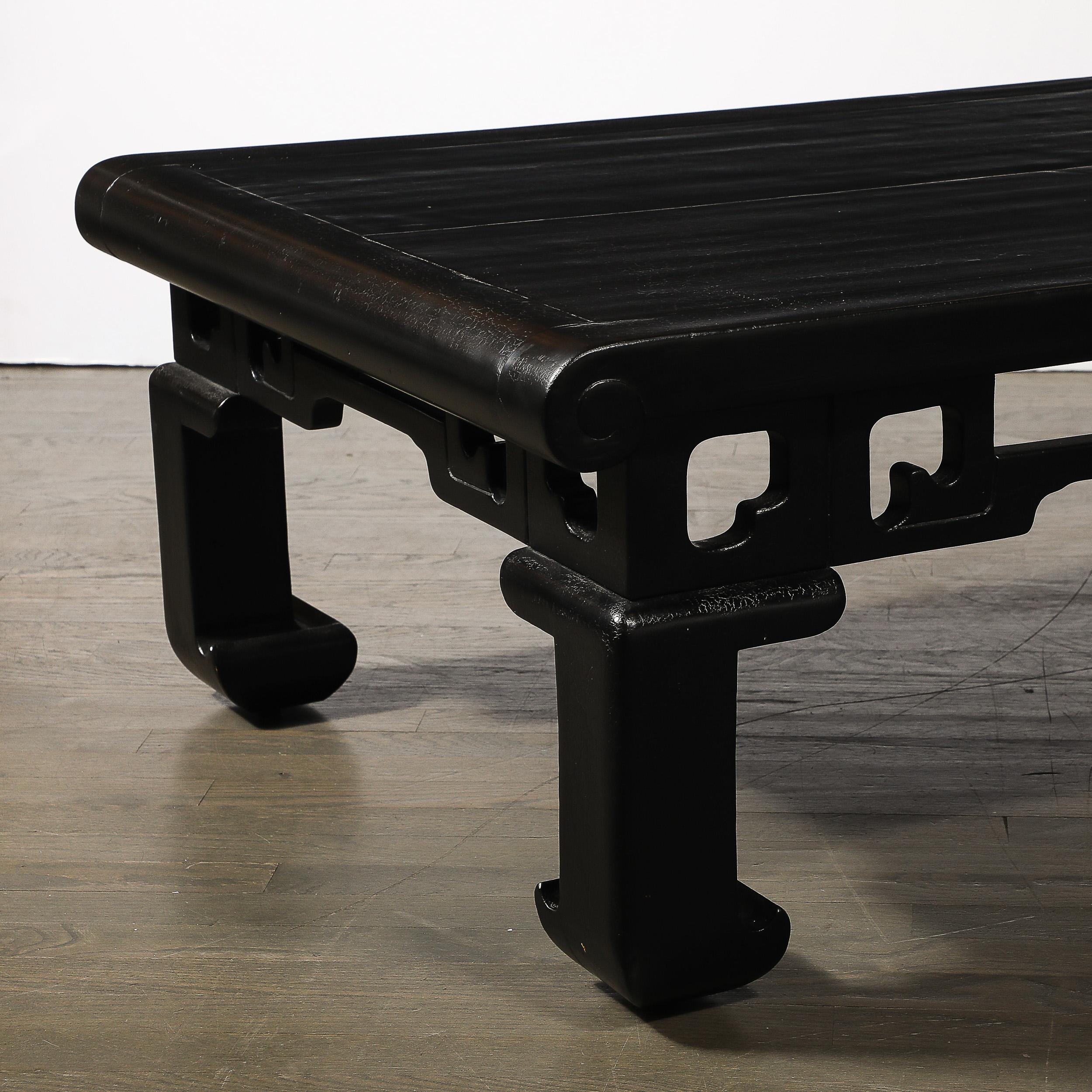 Mid-Century Textural Ebonized Walnut Cocktail Table w/ Eastern Sculptural Motif en vente 6