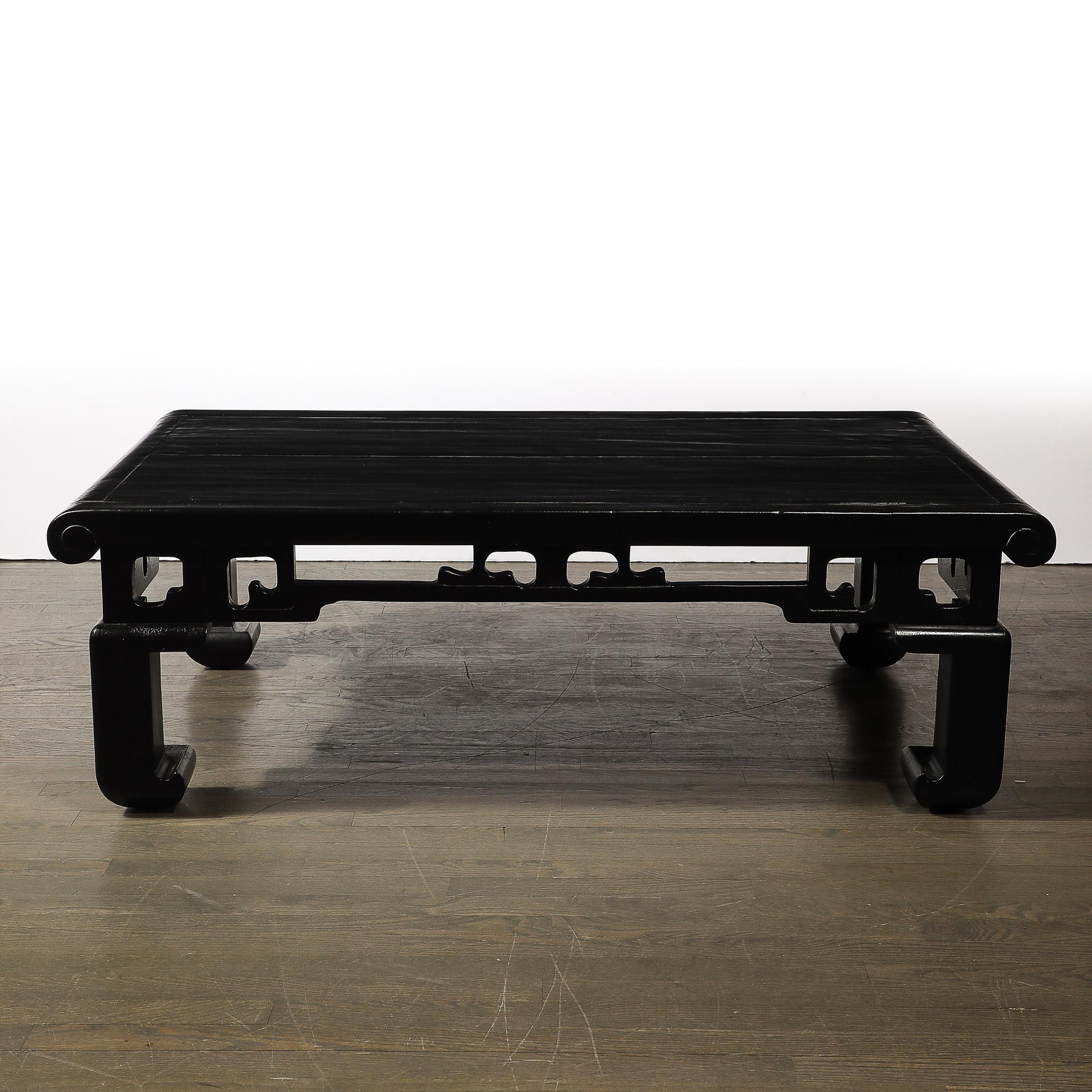 Mid-Century Textural Ebonized Walnut Cocktail Table w/ Eastern Sculptural Motif en vente 7