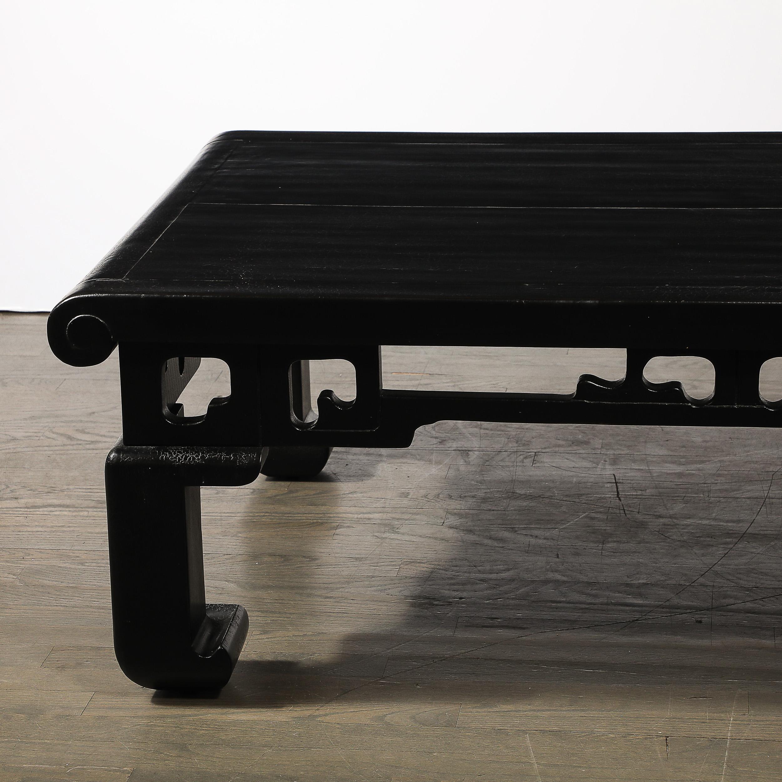 Mid-Century Textural Ebonized Walnut Cocktail Table w/ Eastern Sculptural Motif en vente 8