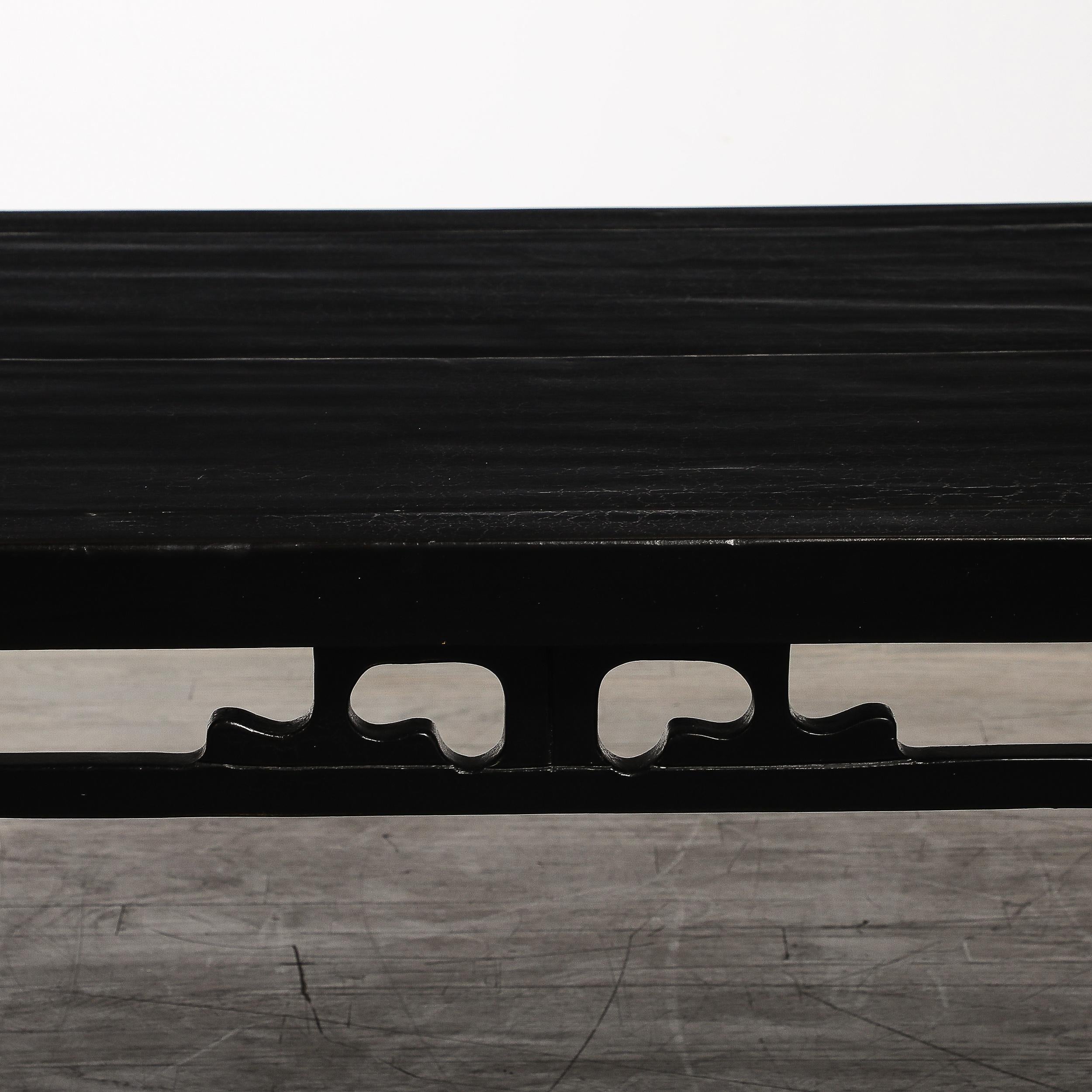 Mid-Century Textural Ebonized Walnut Cocktail Table w/ Eastern Sculptural Motif en vente 9