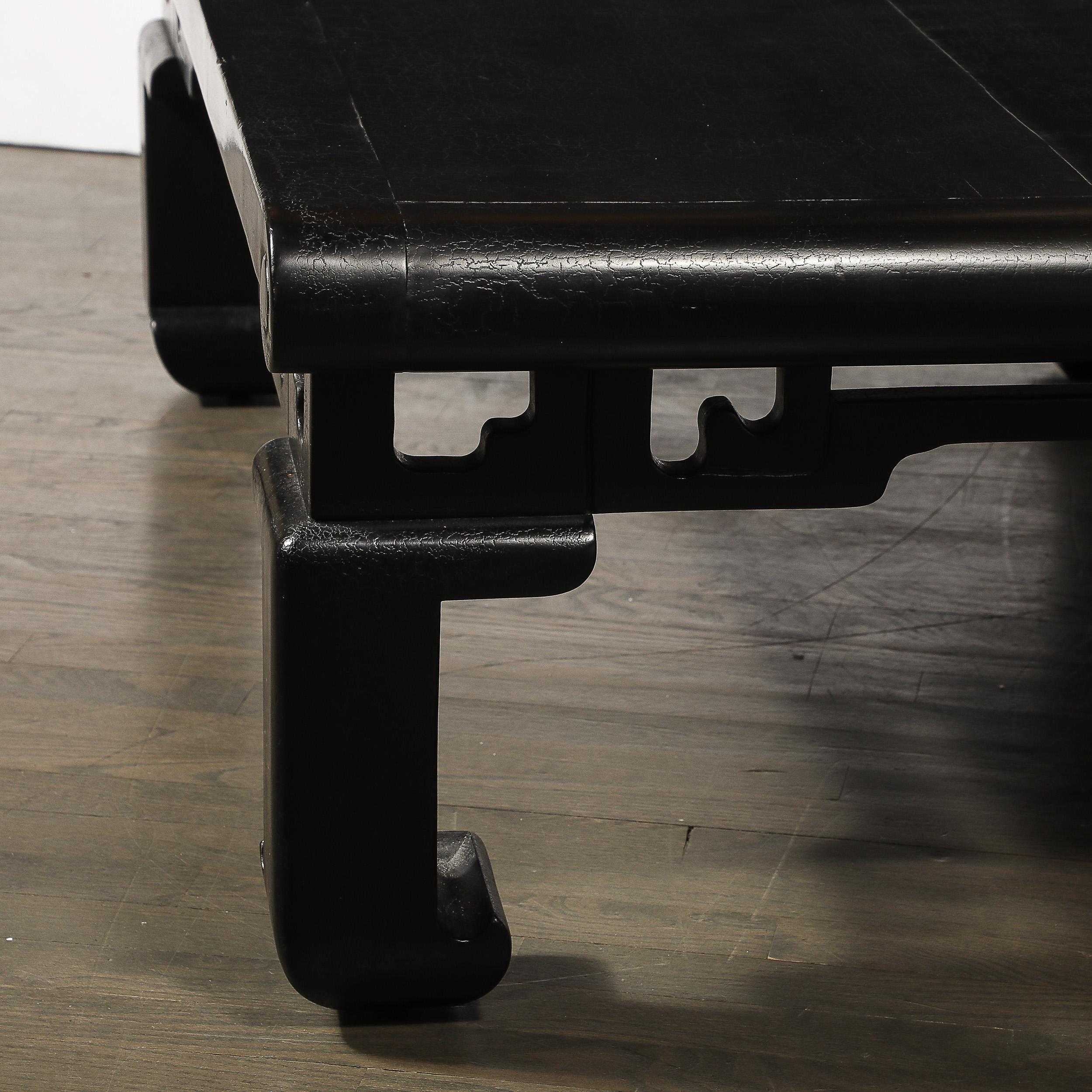 Mid-Century Textural Ebonized Walnut Cocktail Table w/ Eastern Sculptural Motif en vente 11