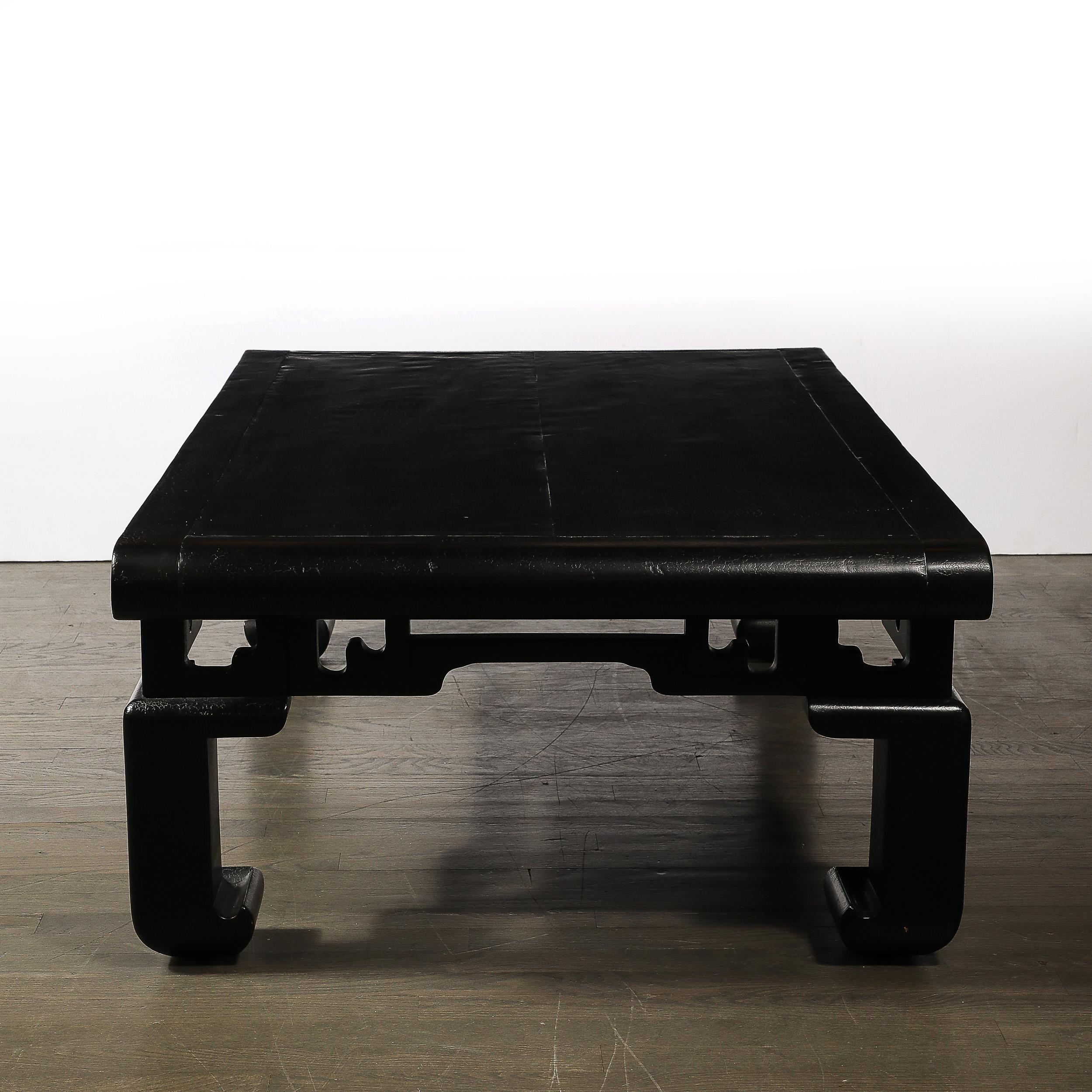 Noyer Mid-Century Textural Ebonized Walnut Cocktail Table w/ Eastern Sculptural Motif en vente