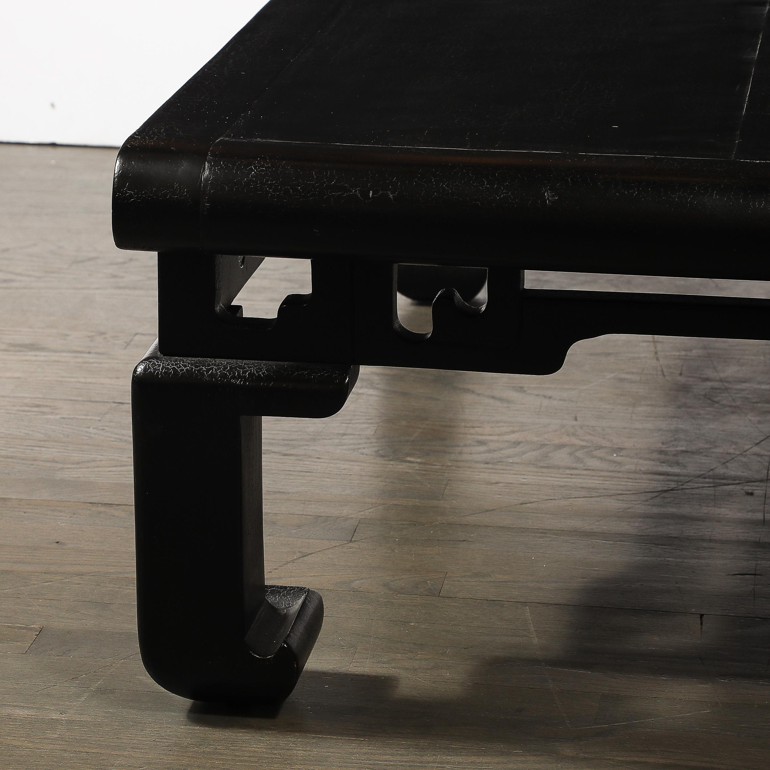 Mid-Century Textural Ebonized Walnut Cocktail Table w/ Eastern Sculptural Motif en vente 1