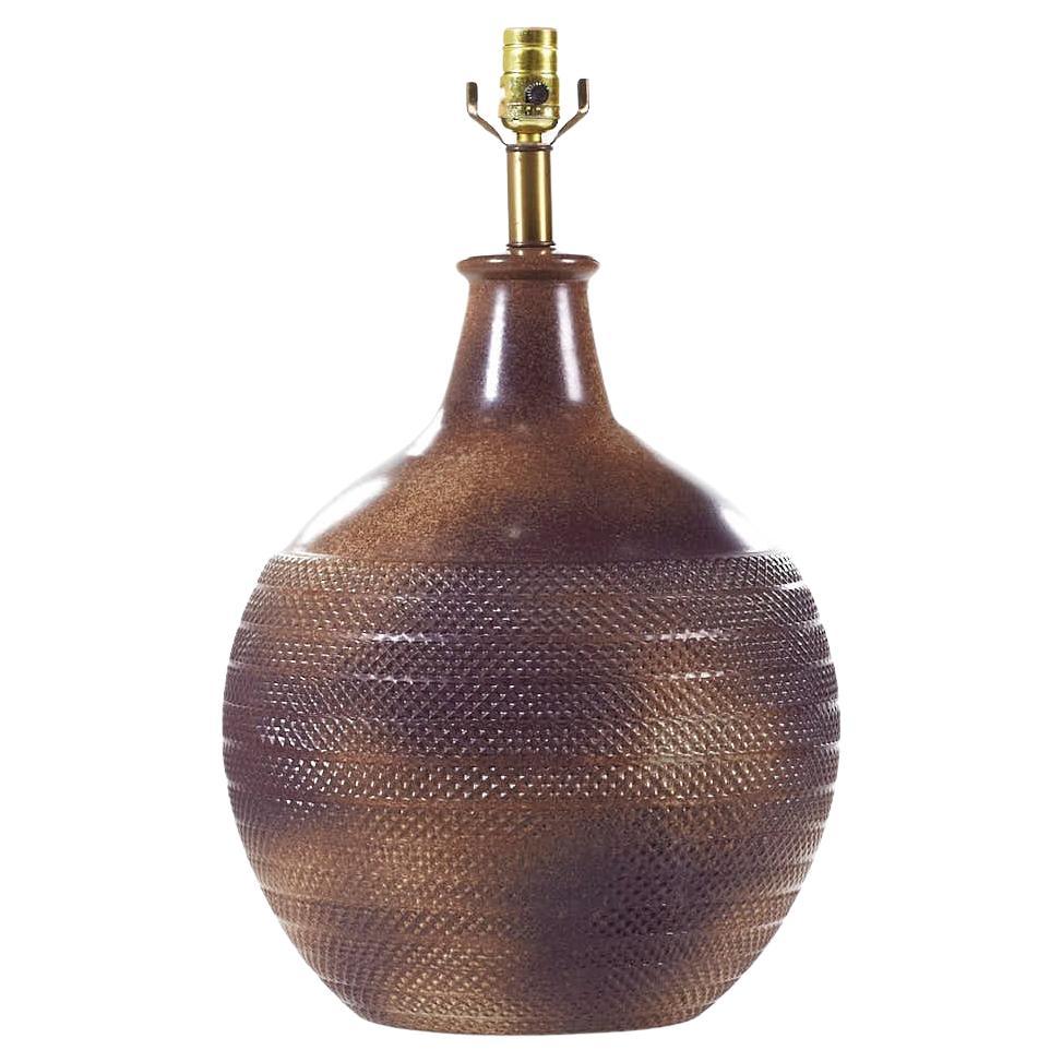 Mid Century Textured Ceramic Brown Pottery Lamp For Sale