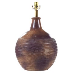 Vintage Mid Century Textured Ceramic Brown Pottery Lamp