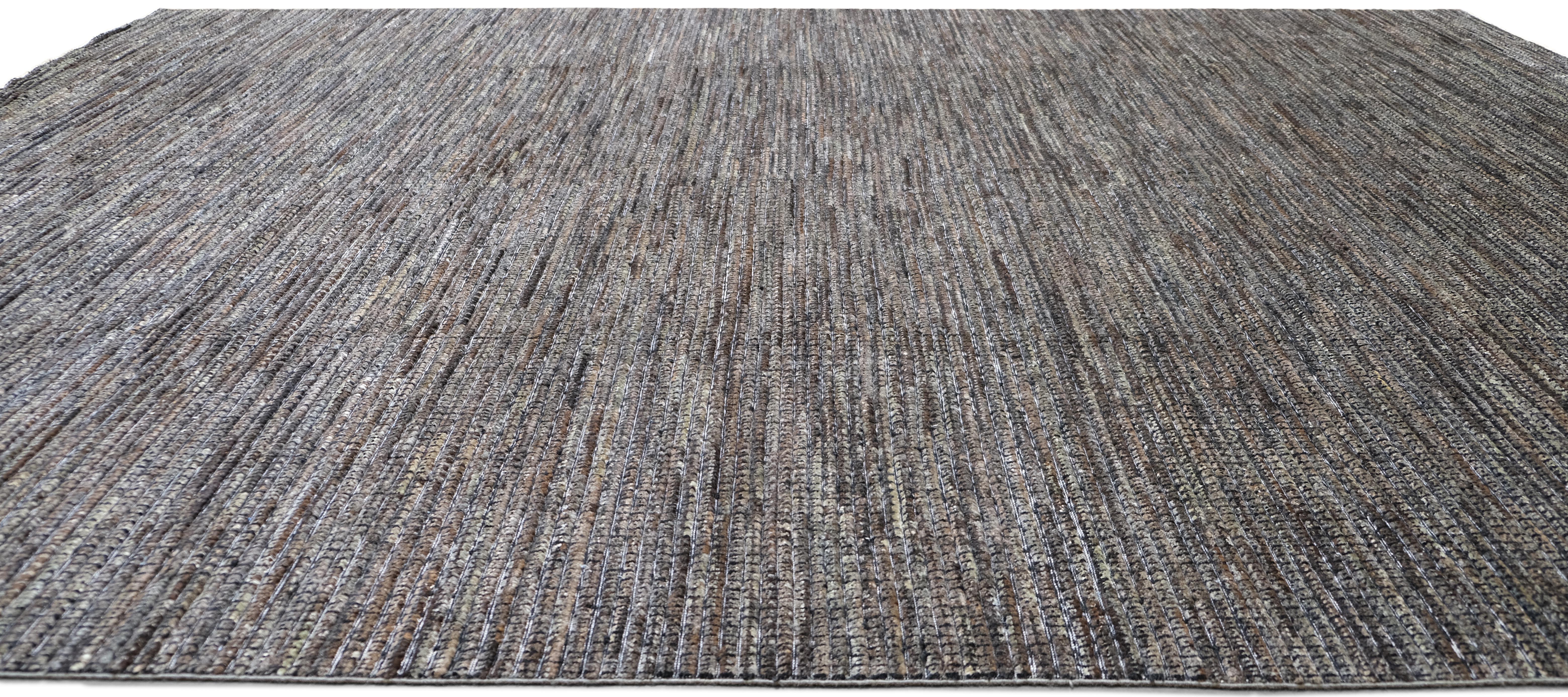 Mid-Century Modern Mid-Century Textured Charcoal Brown Wool Rug 9'8''x13'9'' For Sale