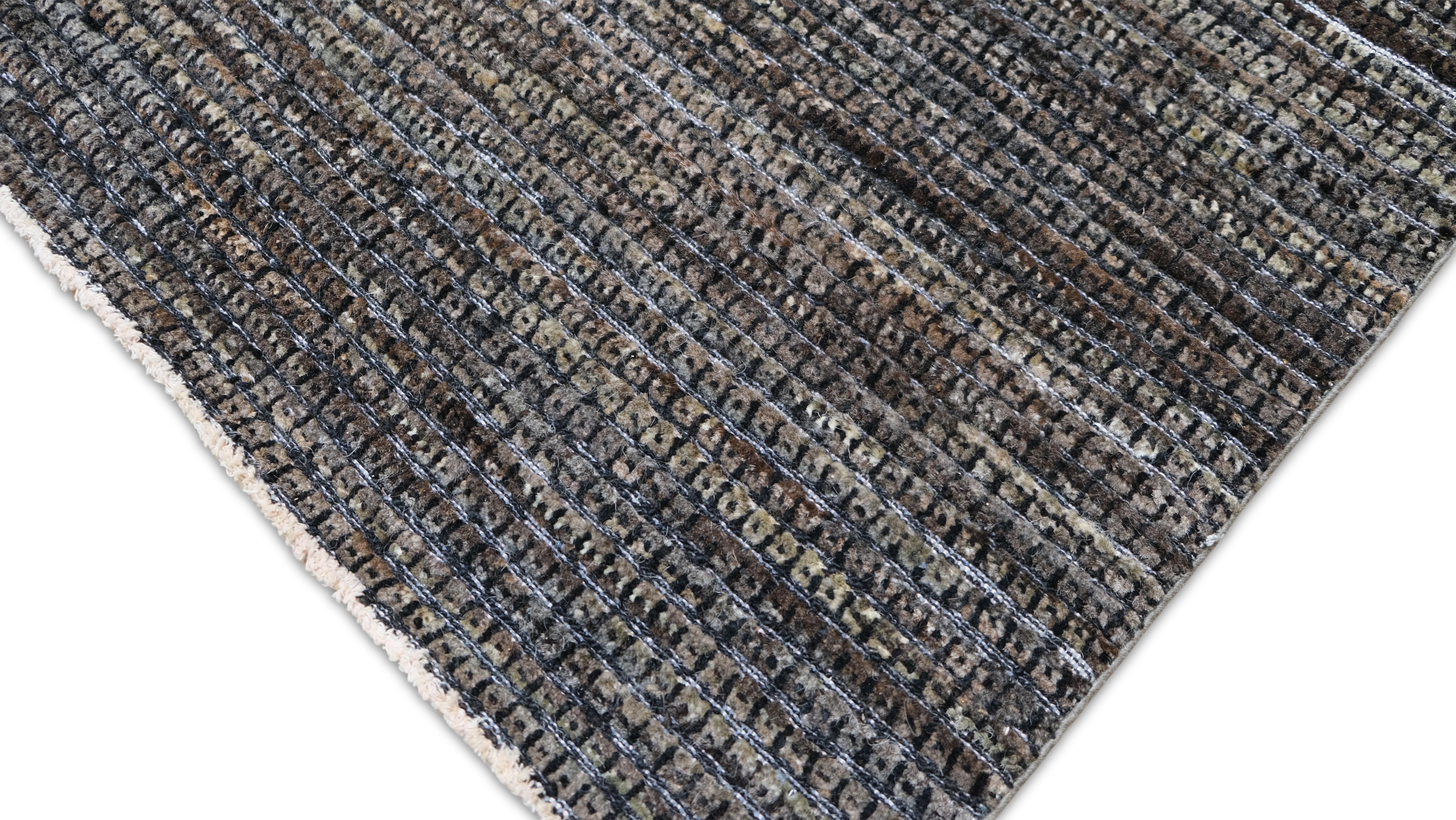 Pakistani Mid-Century Textured Charcoal Brown Wool Rug 9'8''x13'9'' For Sale