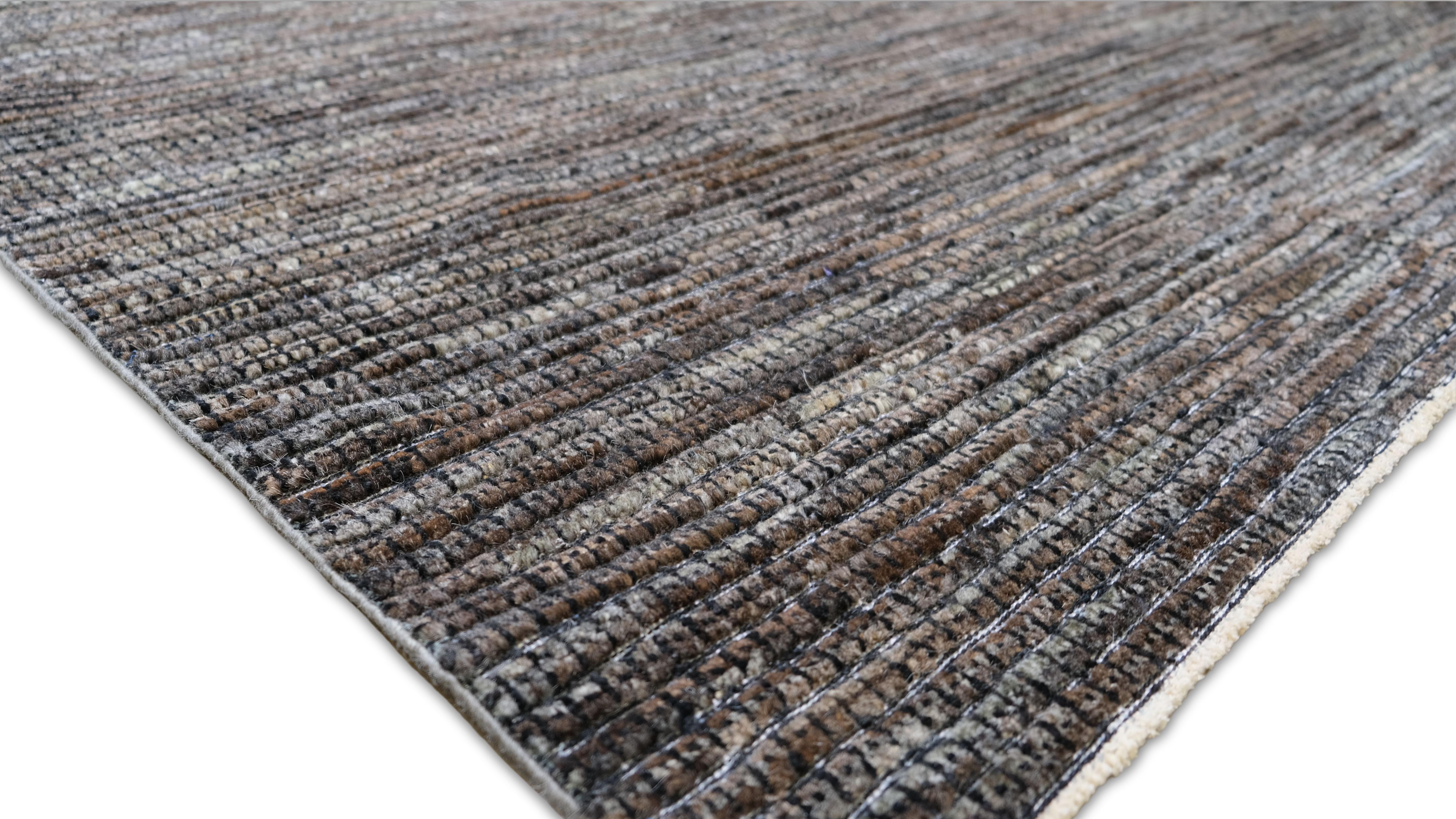 Hand-Knotted Mid-Century Textured Charcoal Brown Wool Rug 9'8''x13'9'' For Sale