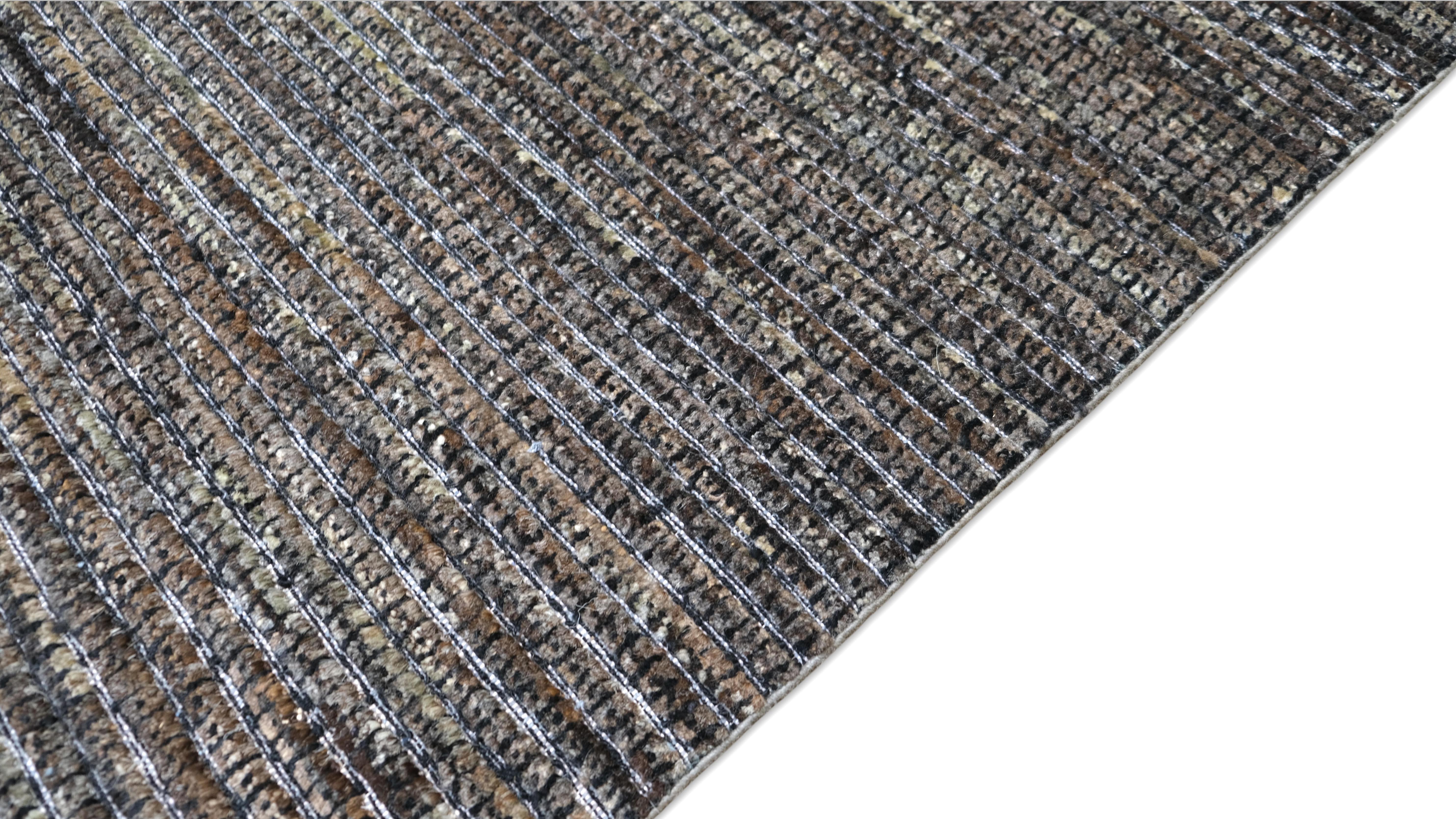 Contemporary Mid-Century Textured Charcoal Brown Wool Rug 9'8''x13'9'' For Sale