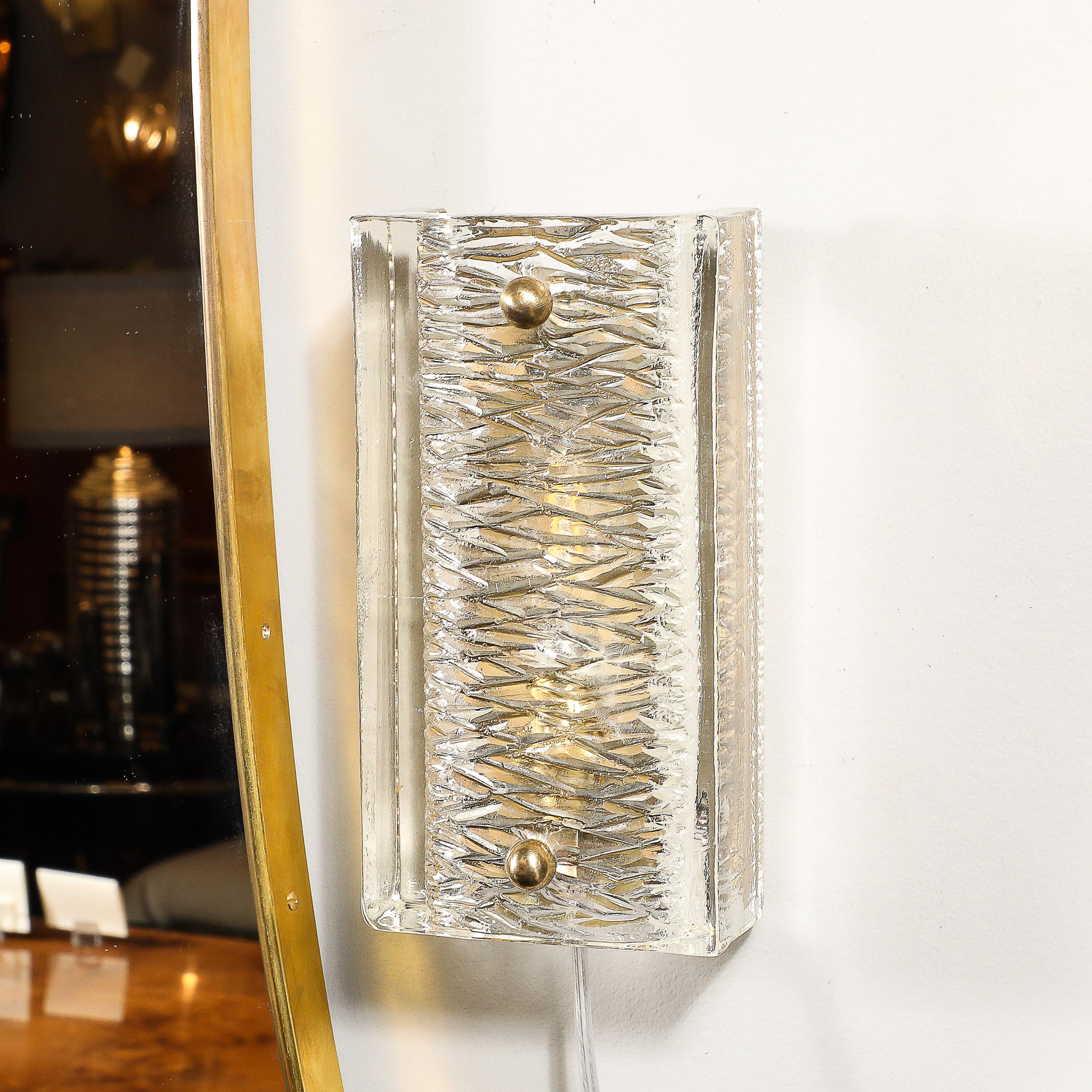 Mid-Century Textured Glass & Brass Fitted Sconces by Carl Fagerlund for Orrefors 7