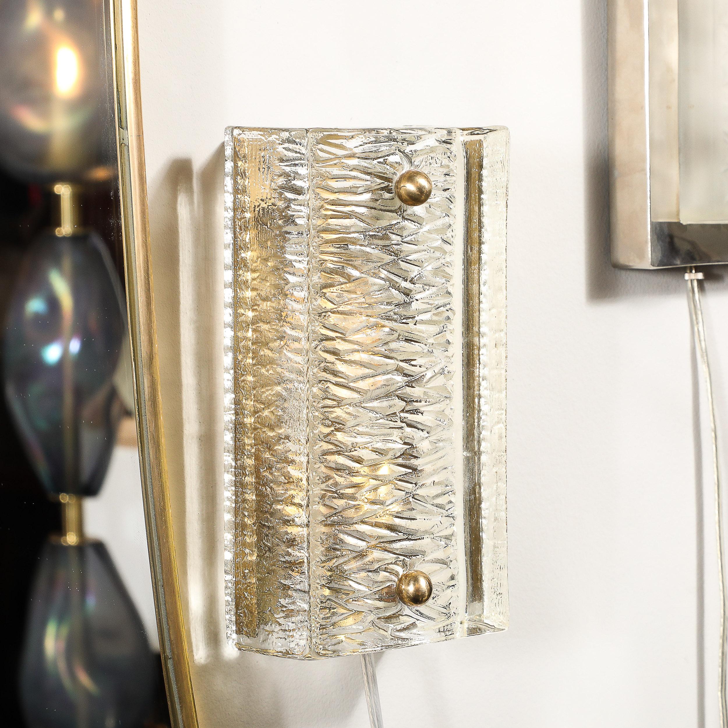 Mid-Century Textured Glass & Brass Fitted Sconces by Carl Fagerlund for Orrefors 8
