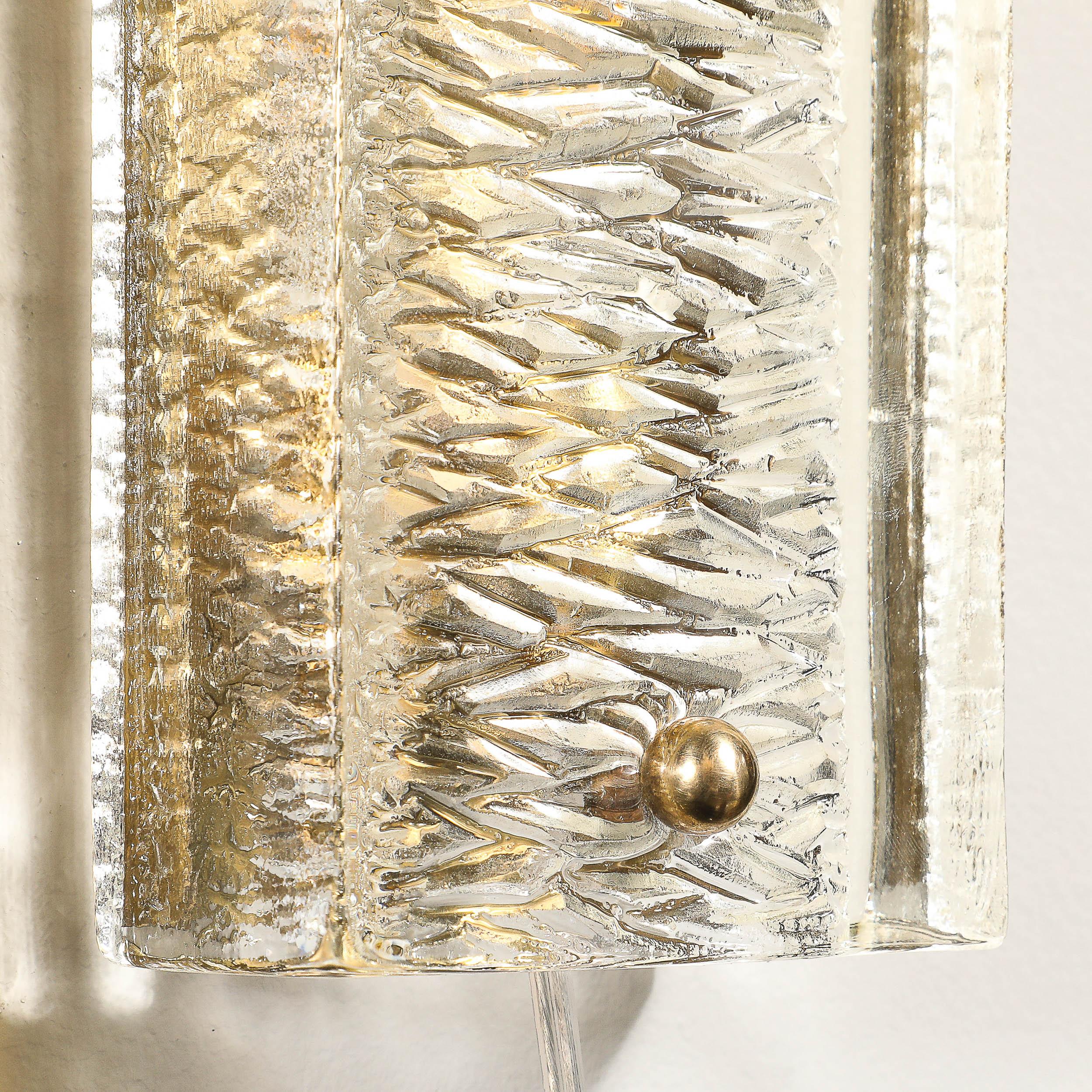 Mid-Century Textured Glass & Brass Fitted Sconces by Carl Fagerlund for Orrefors 10