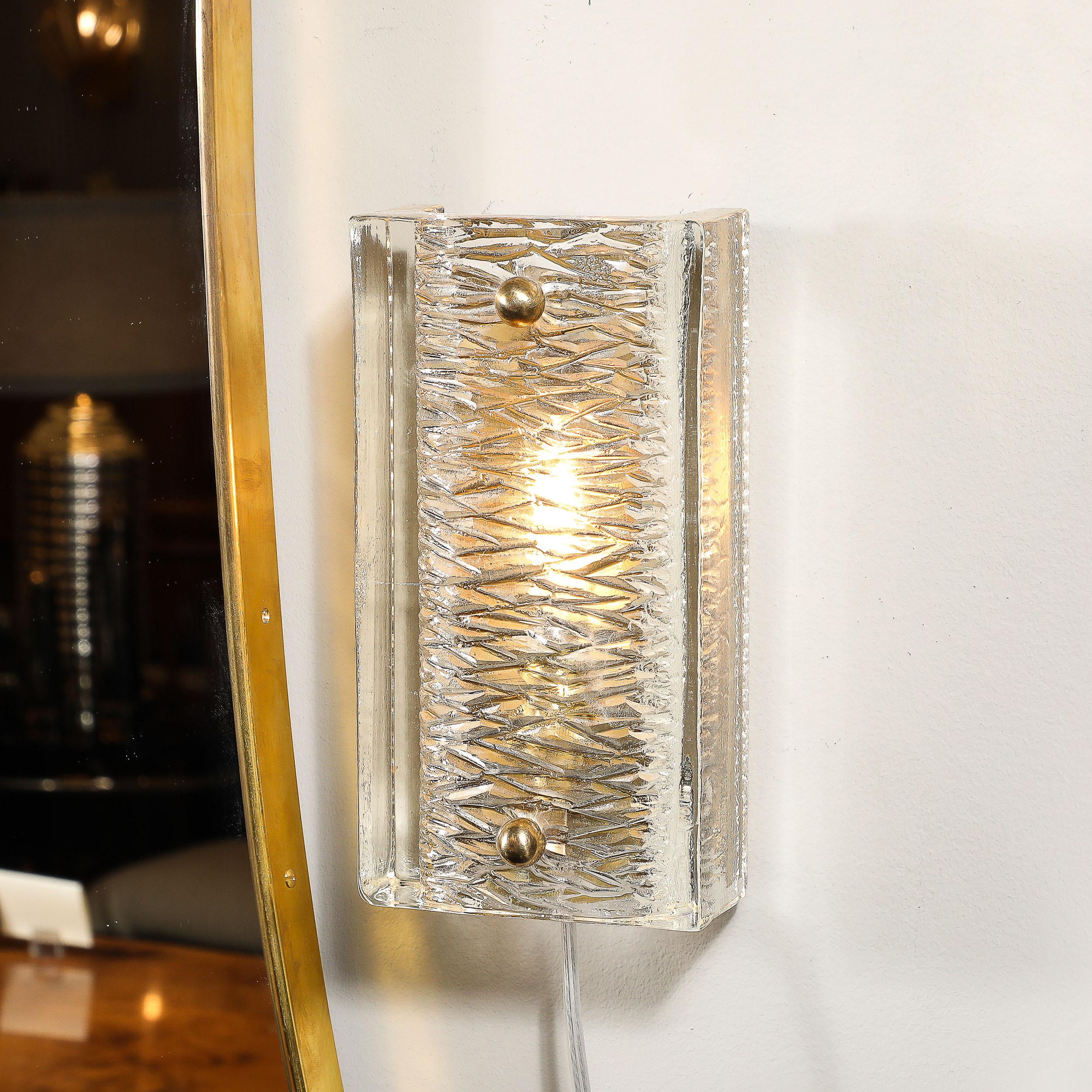 Mid-Century Modern Mid-Century Textured Glass & Brass Fitted Sconces by Carl Fagerlund for Orrefors