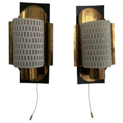 Mid-century Textured Glass & Brass Pair of Sconces, 1950s, Germany