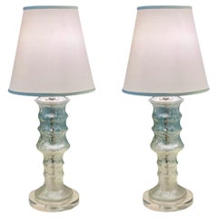 Lampes en verre texturé du milieu du siècle dernier avec bases en lucite