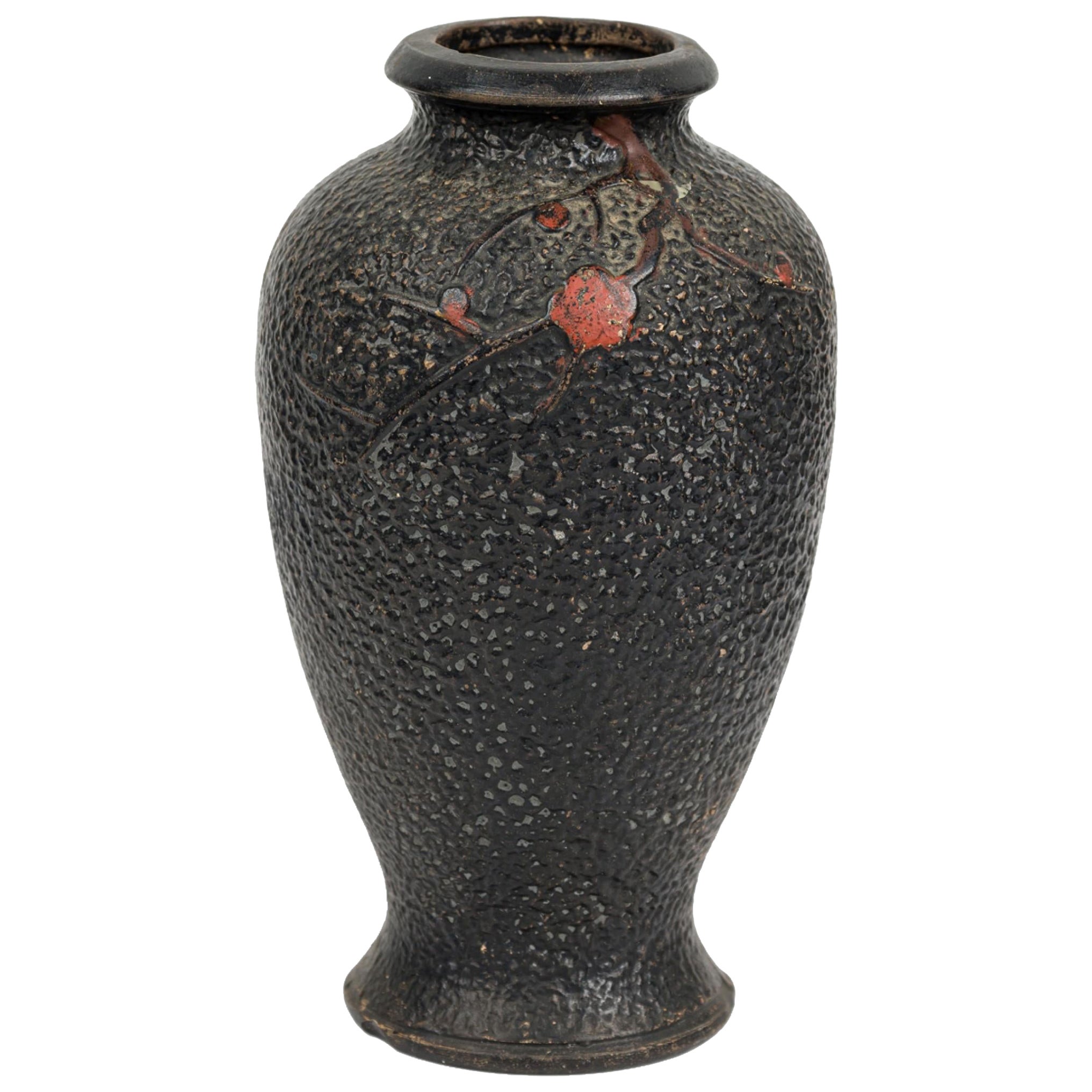 Mid-Century Textured Urn of aBird Sitting On A Branch For Sale