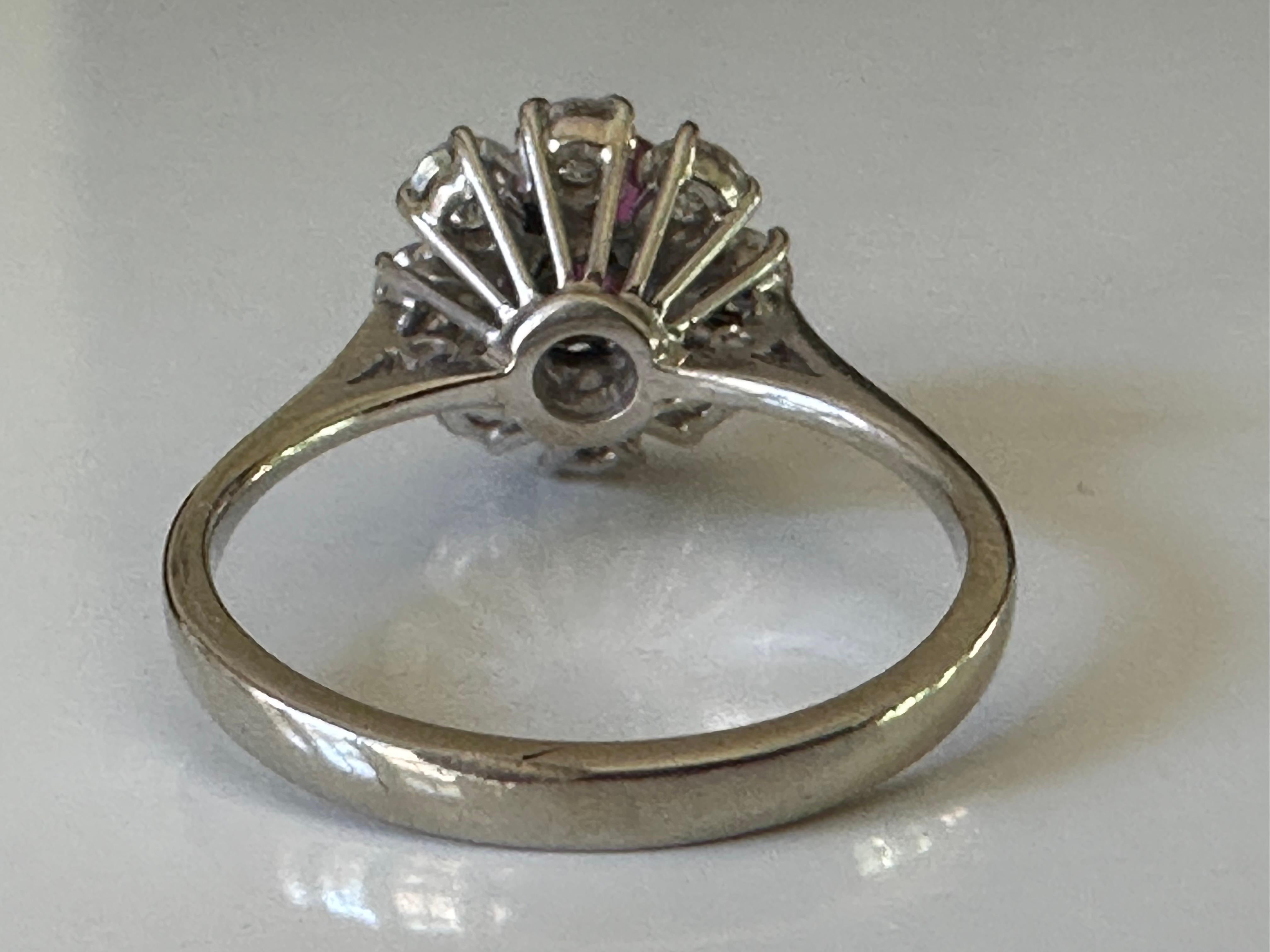 Mid-Century Thai Ruby and Diamond Halo Ring In Good Condition For Sale In Denver, CO