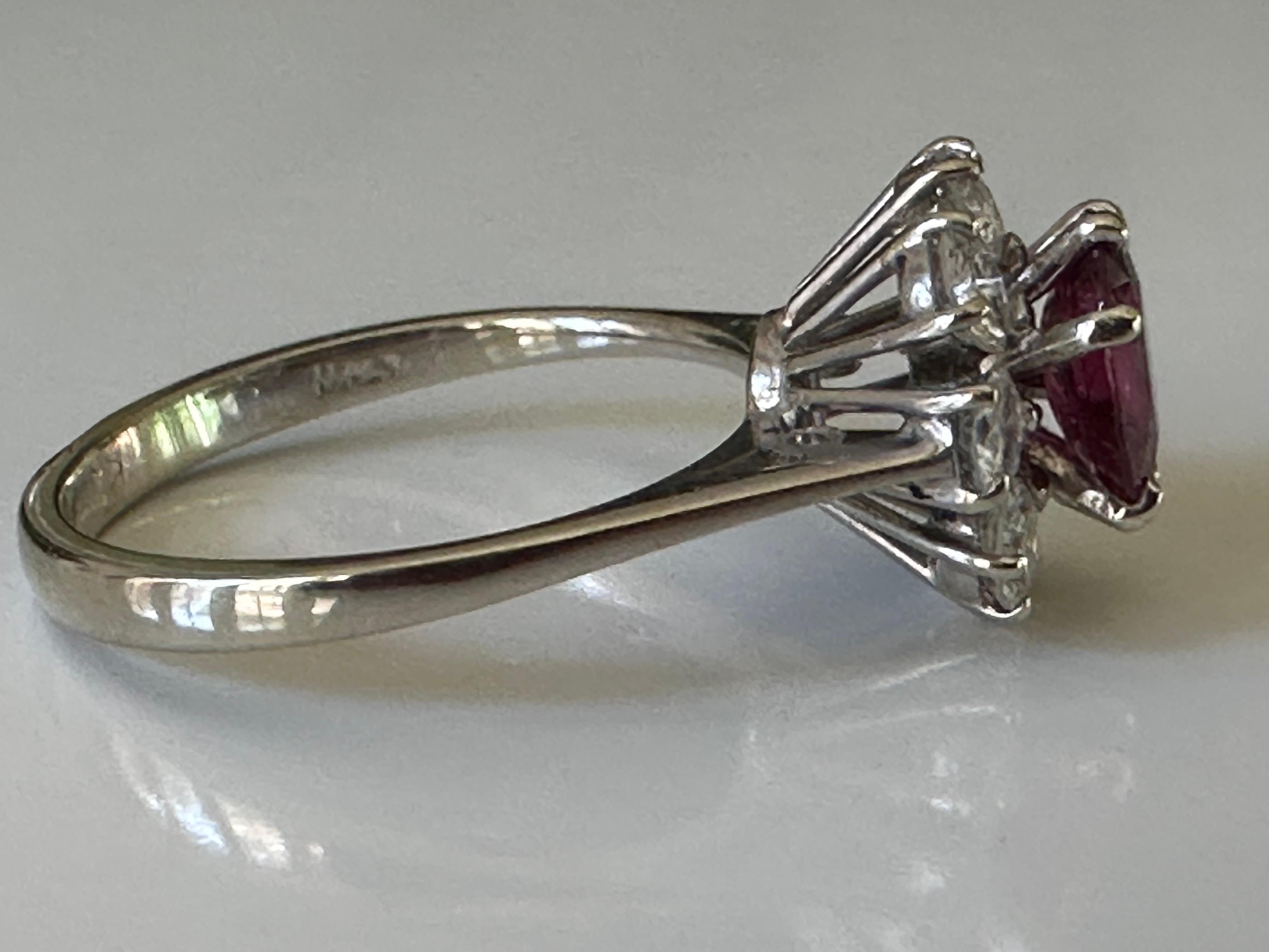 Women's Mid-Century Thai Ruby and Diamond Halo Ring  For Sale
