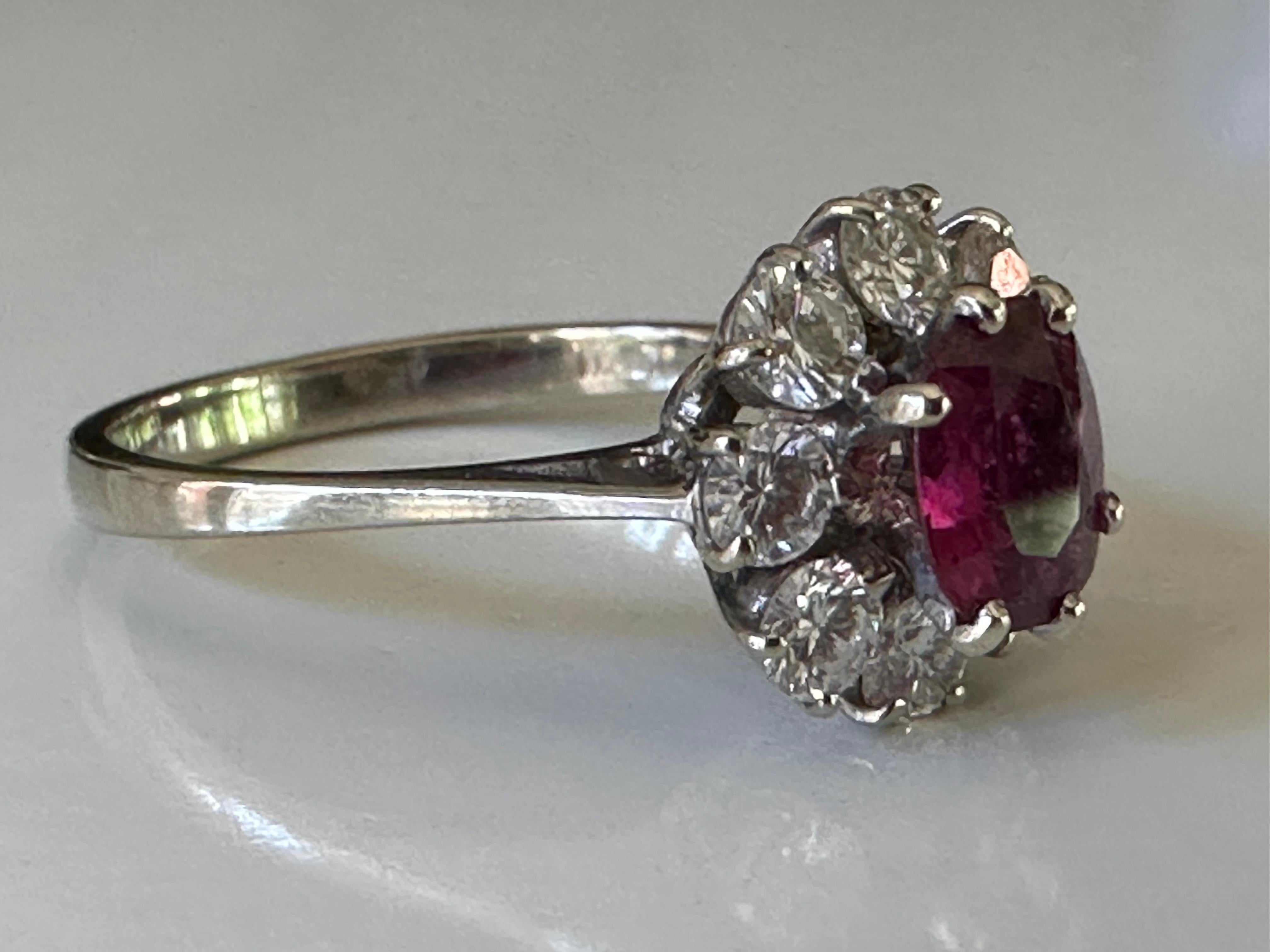 Mid-Century Thai Ruby and Diamond Halo Ring  For Sale 1
