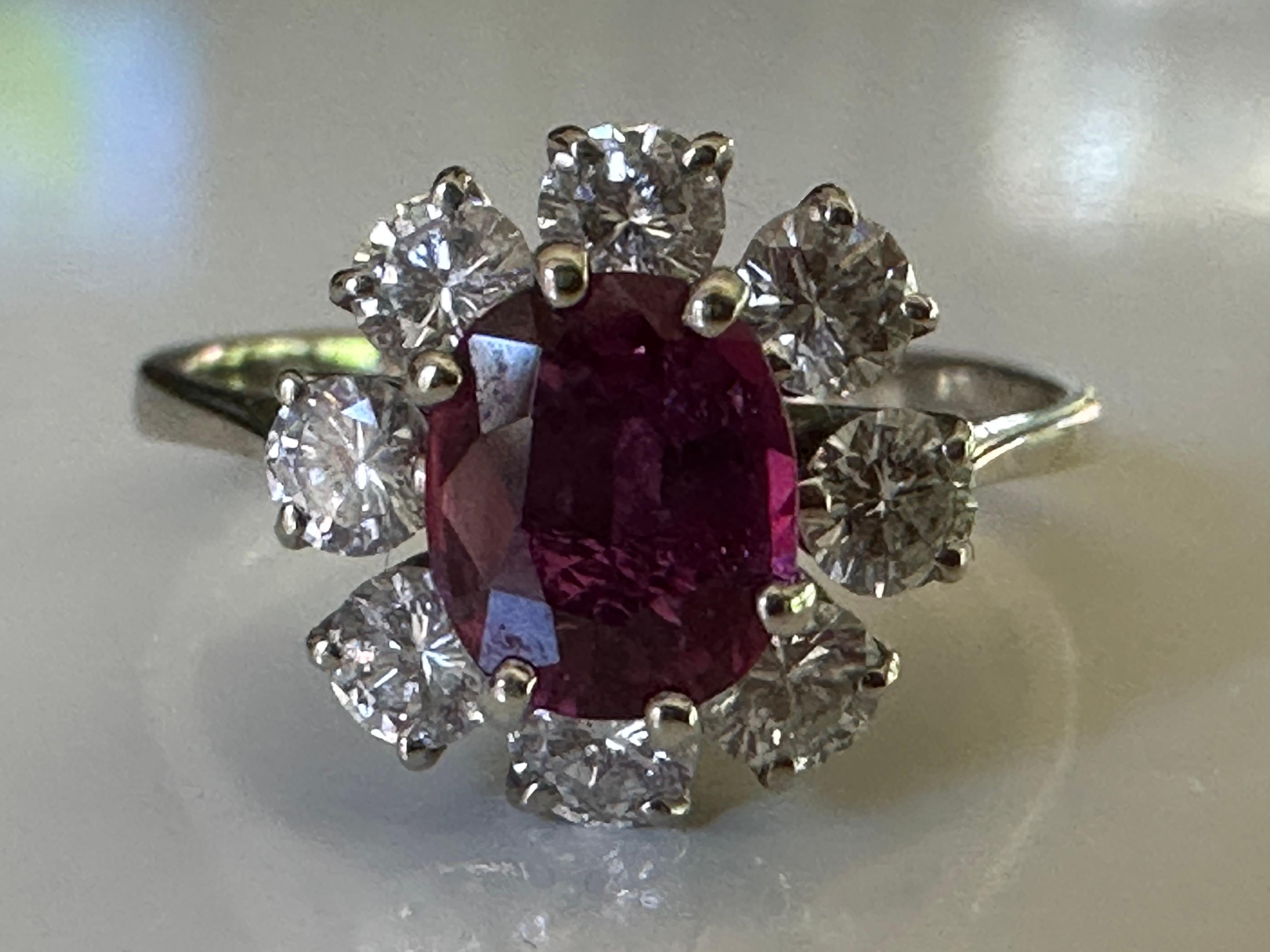 Mid-Century Thai Ruby and Diamond Halo Ring  For Sale 2