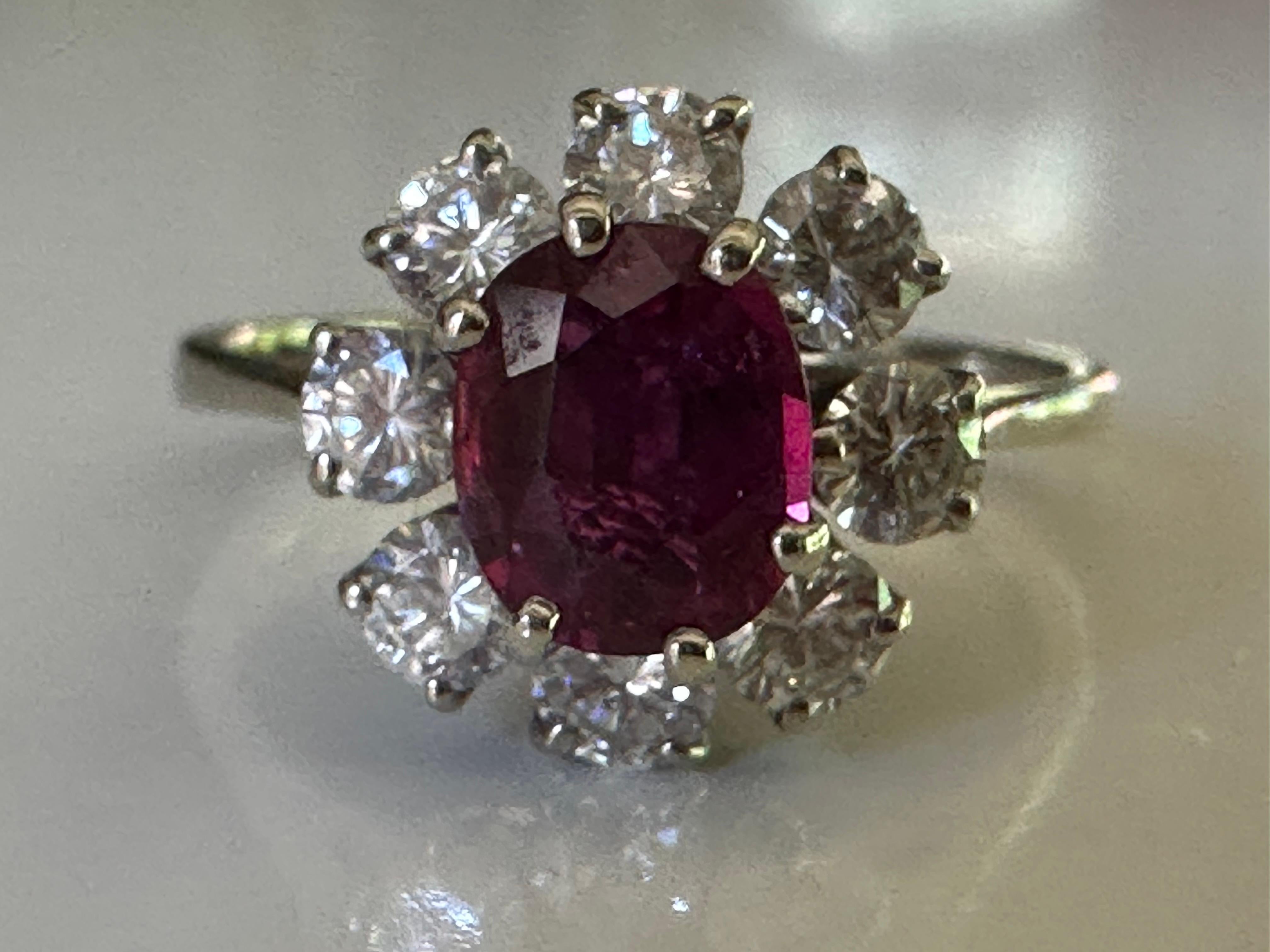 Mid-Century Thai Ruby and Diamond Halo Ring  For Sale 3