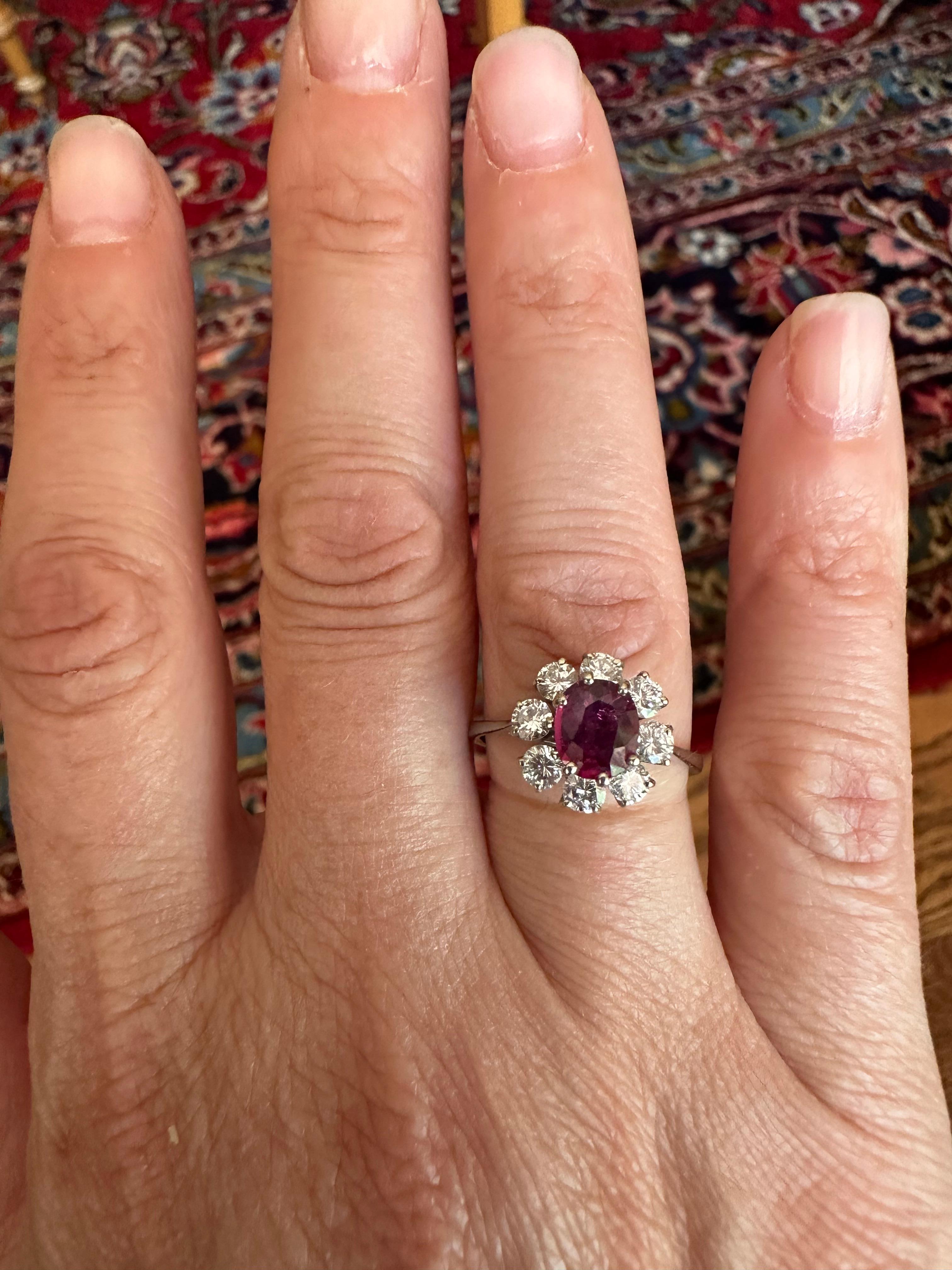 Mid-Century Thai Ruby and Diamond Halo Ring  For Sale 4