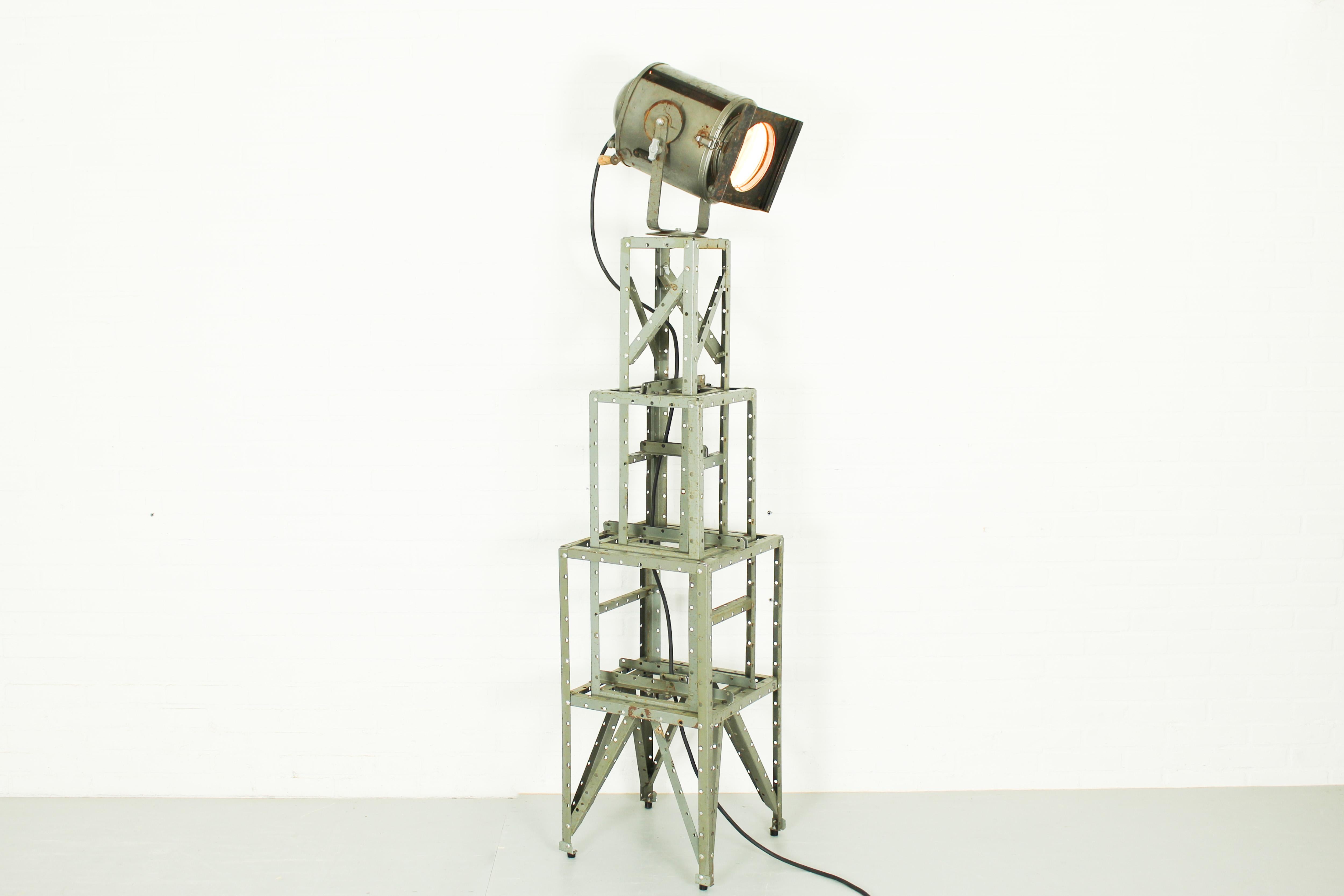 French Midcentury Theater Spotlight by Ae Cremer Paris on Industrial Stand For Sale