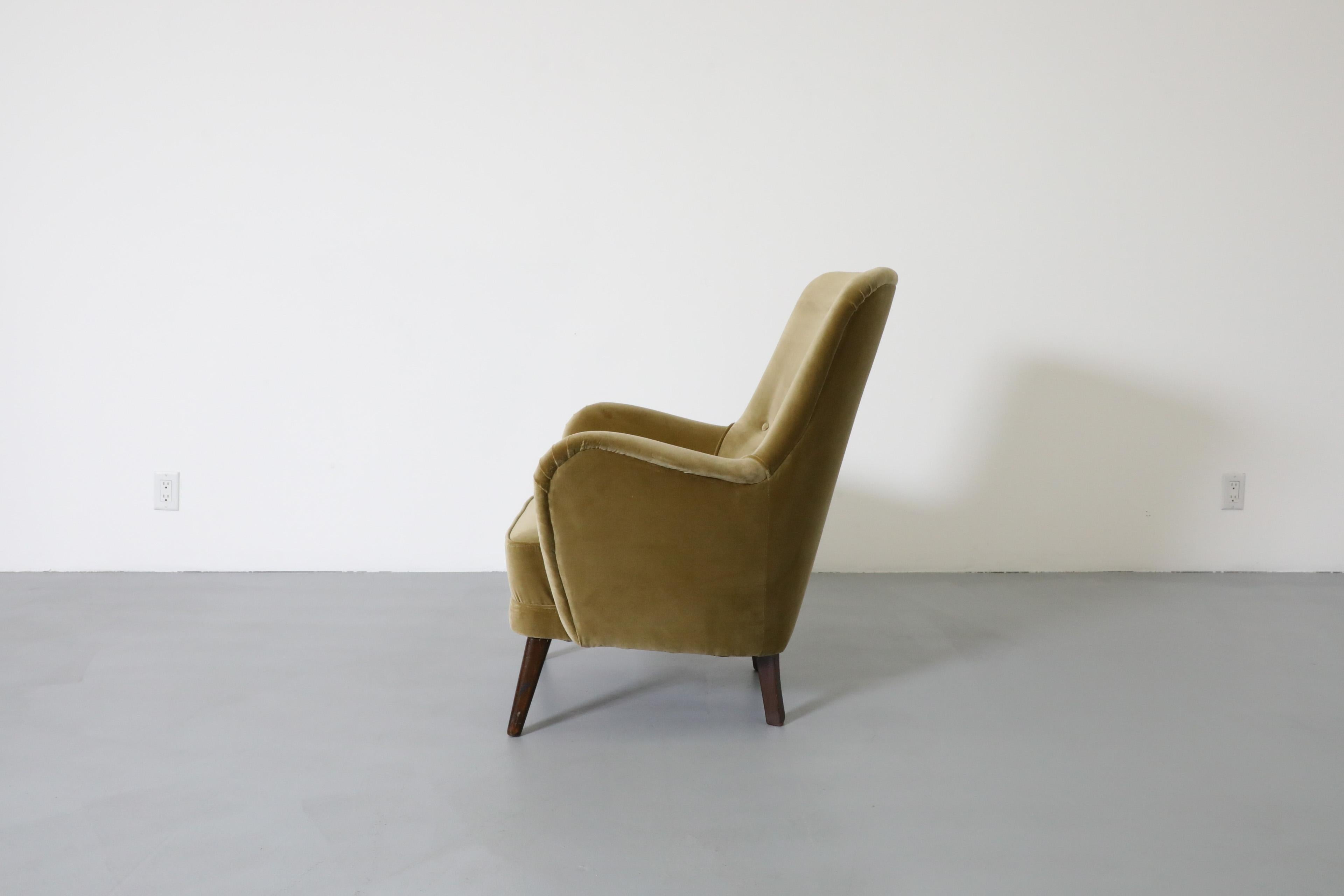 Dutch Mid-Century Theo Ruth Velvet Leaf Green Lounge Chair
