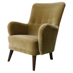 Retro Mid-Century Theo Ruth Velvet Leaf Green Lounge Chair