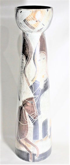 Midcentury Theo & Susan Harlander Brooklin Pottery Large Sgraffito Vase