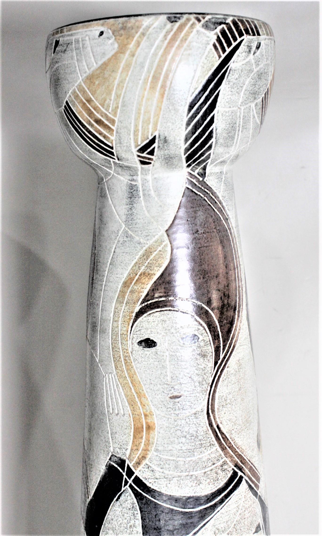 20th Century Midcentury Theo & Susan Harlander Brooklin Pottery Large Sgraffito Vase For Sale