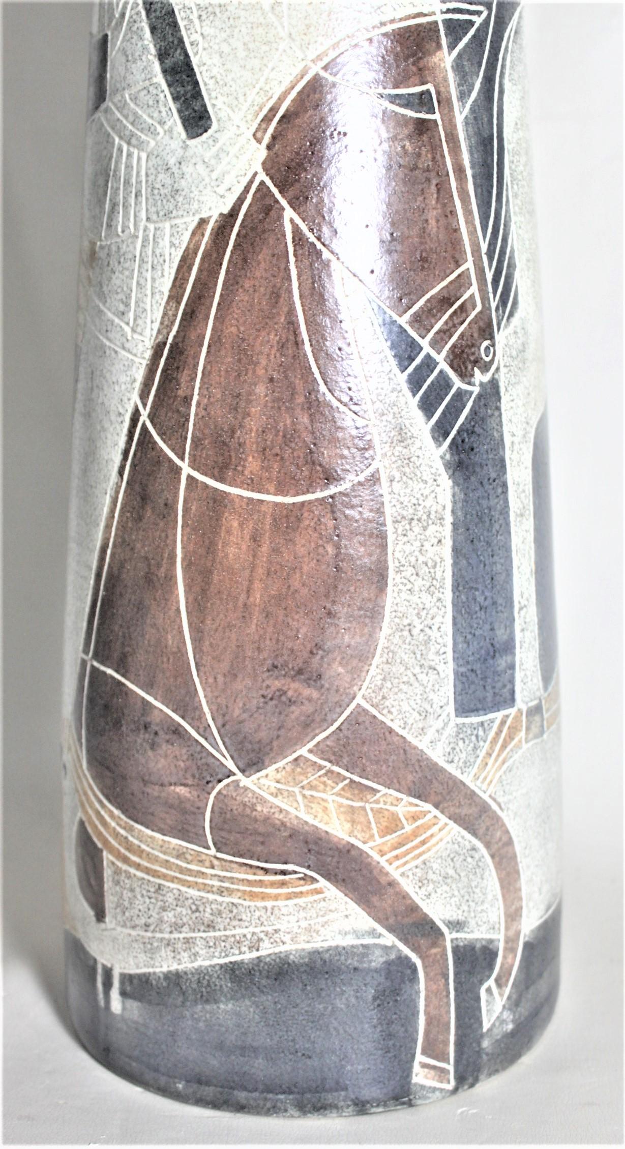 Midcentury Theo & Susan Harlander Brooklin Pottery Large Sgraffito Vase For Sale 1