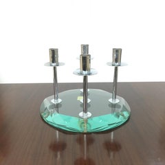 Mid-Century Thick Glass and Chromed Brass Fontana Arte Candelabra, 1960s
