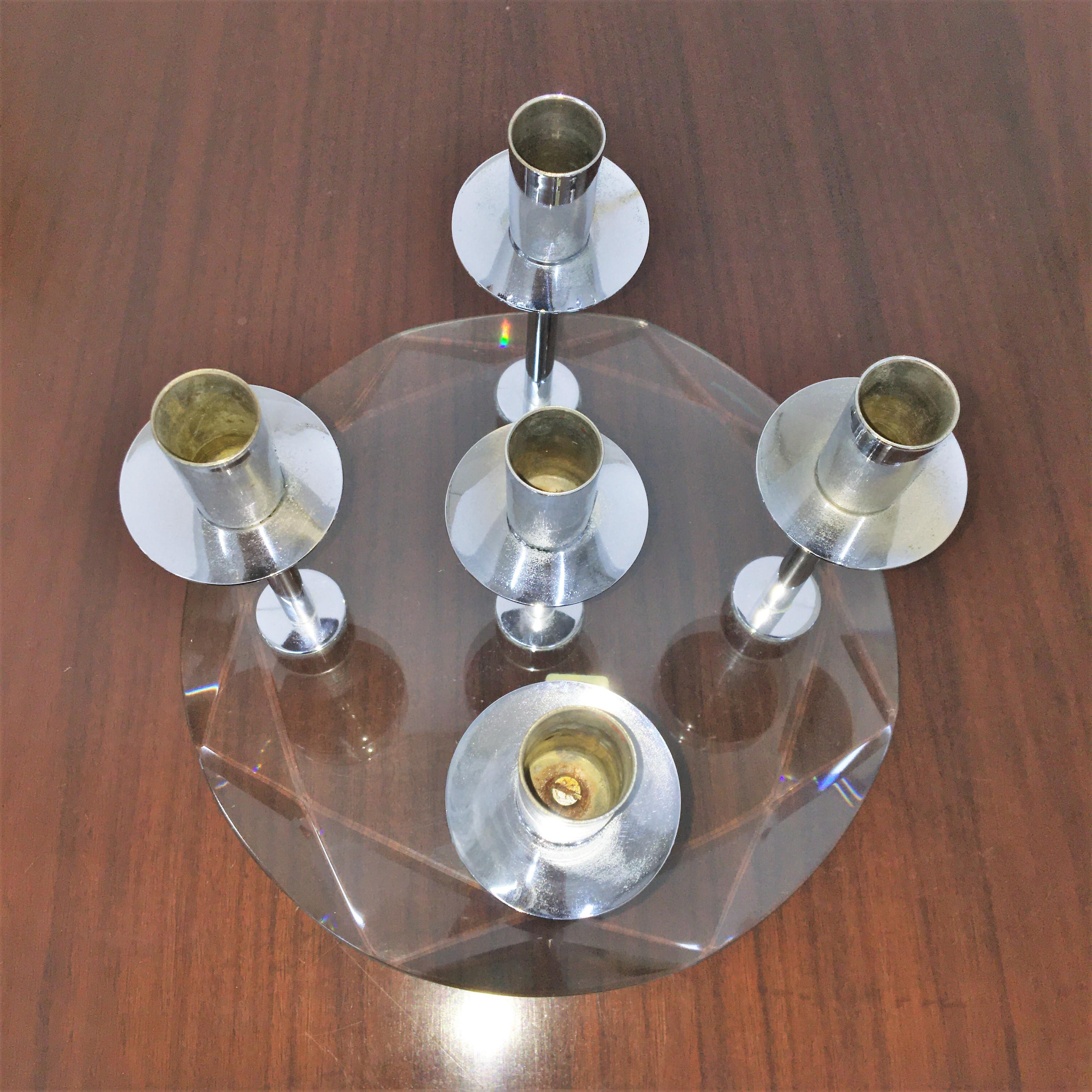 Mid-20th Century Mid-Century Thick Glass and Chromed Brass Fontana Arte Candelabra, 1960s