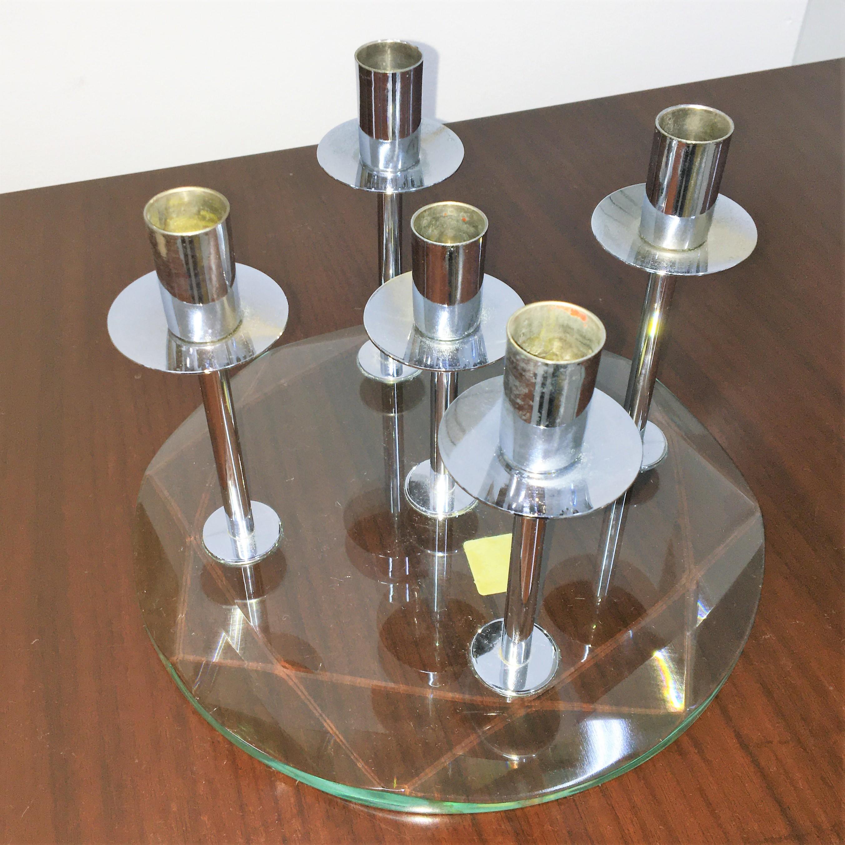 Mid-Century Thick Glass and Chromed Brass Fontana Arte Candelabra, 1960s 1