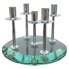 Mid-Century Thick Glass and Chromed Brass Fontana Arte Candelabra, 1960s