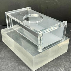 Mid-Century Thick Lucite Mirrorred Tissue Box Holder