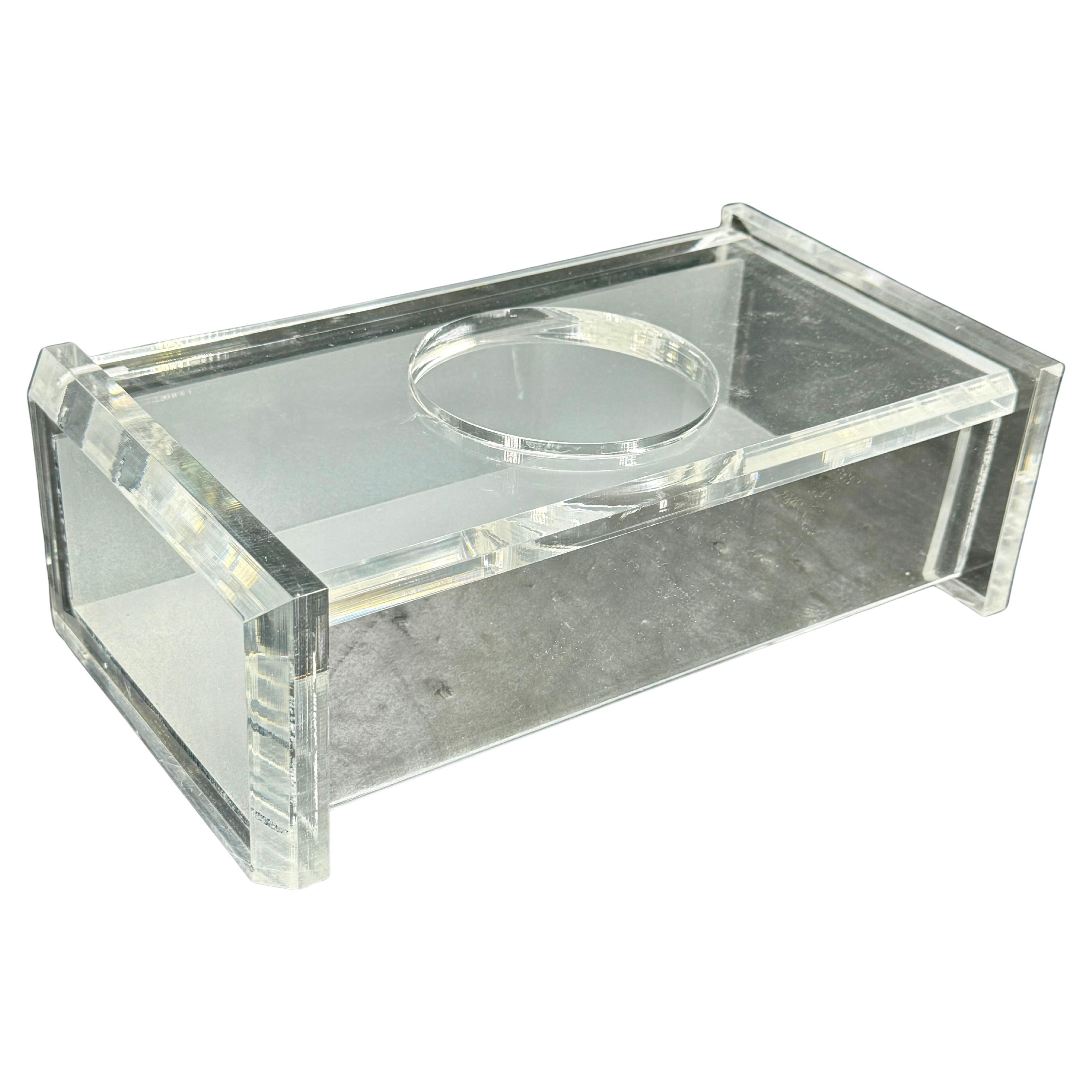 Mid-Century Modern Mid-Century Thick Lucite Mirrorred Tissue Box Holder For Sale
