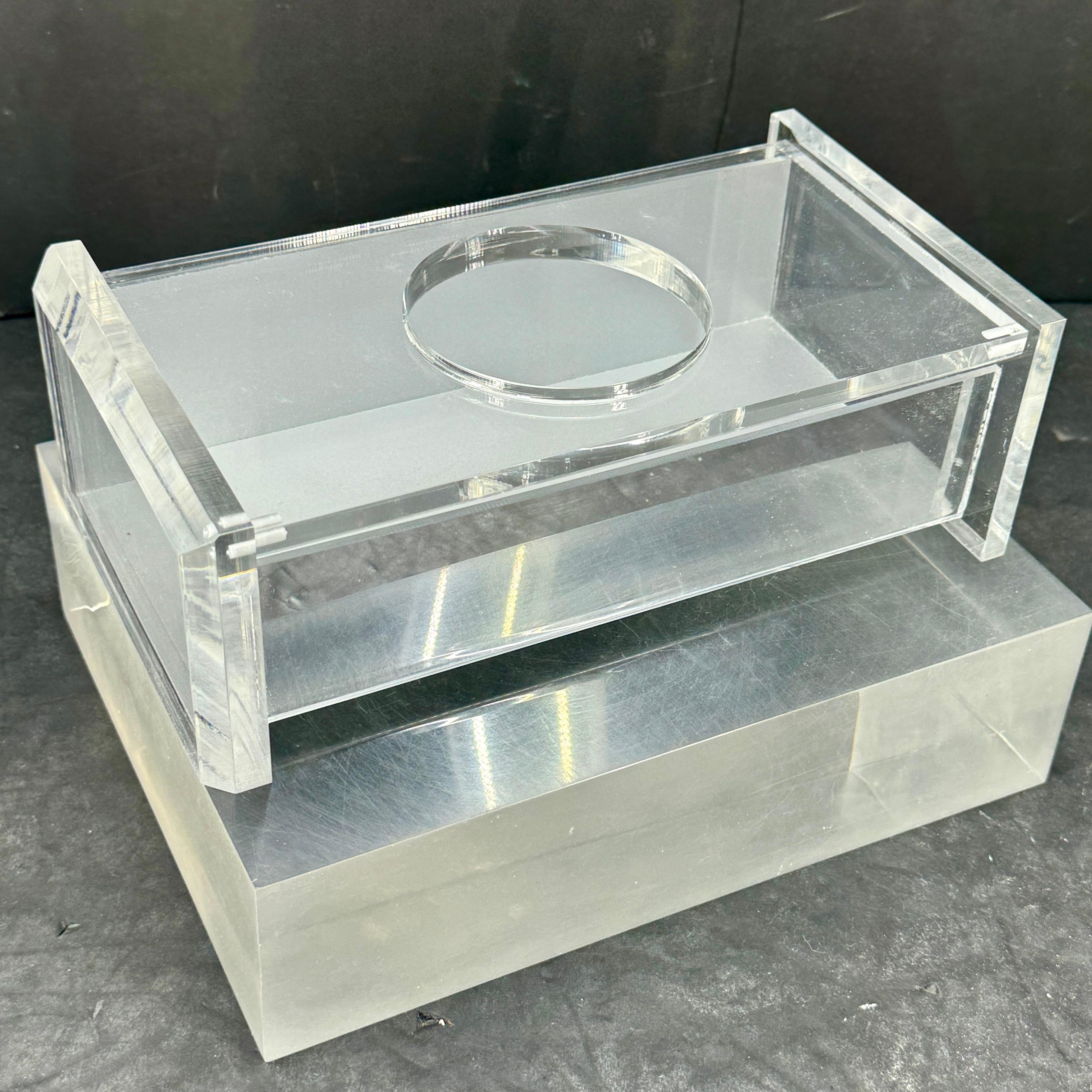 20th Century Mid-Century Thick Lucite Mirrorred Tissue Box Holder For Sale