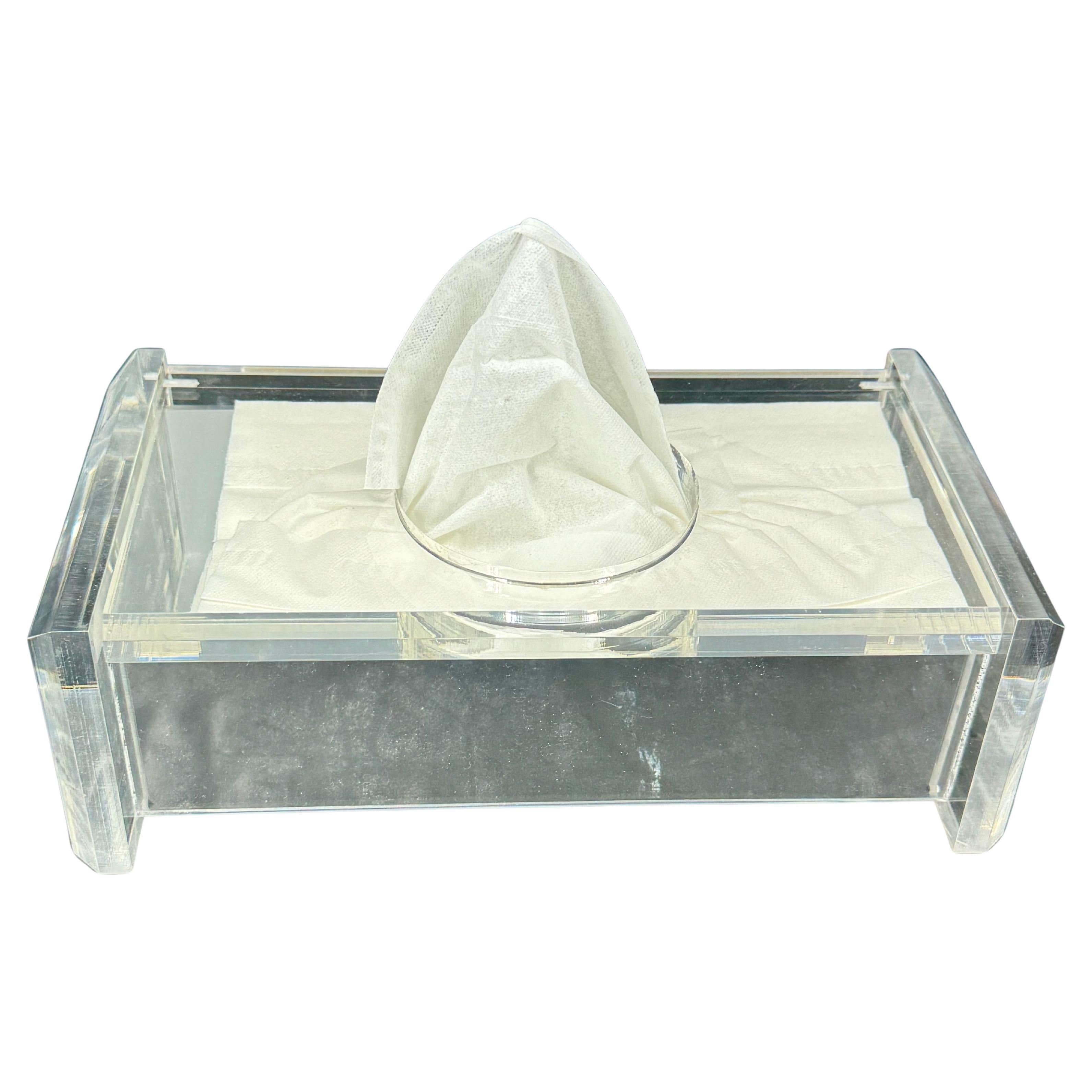 Porte-boîte à mouchoirs en Lucite épais du milieu du siècle avec miroir