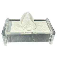 Portapañuelos de Lucite Grueso con Espejo de Mediados de Siglo