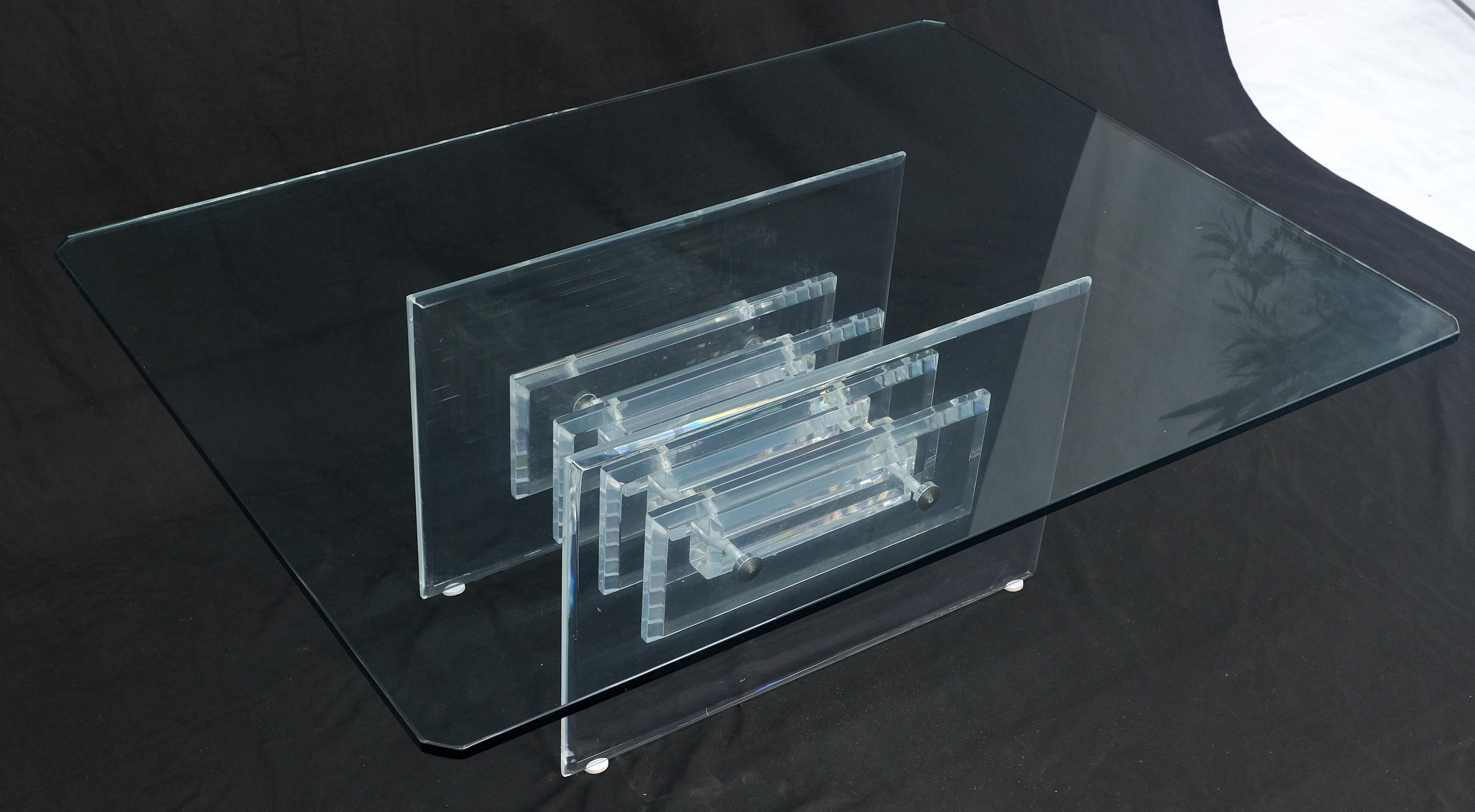 Mid Century Thick Polished Lucite Rectangle Glass Top Coffee Center Table MINT! For Sale 5