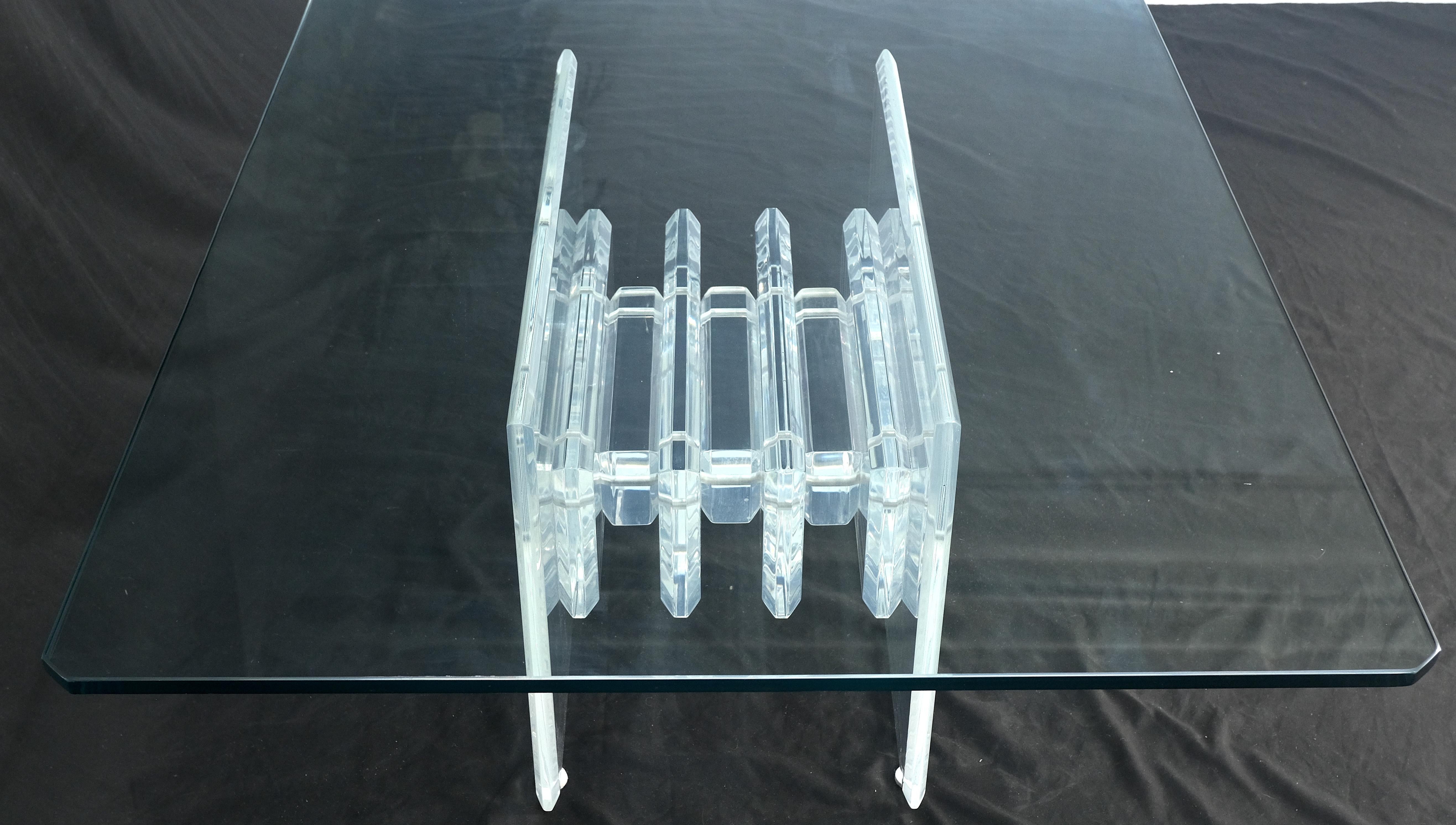 Mid Century Thick Polished Lucite Rectangle Glass Top Coffee Center Table MINT! For Sale 6