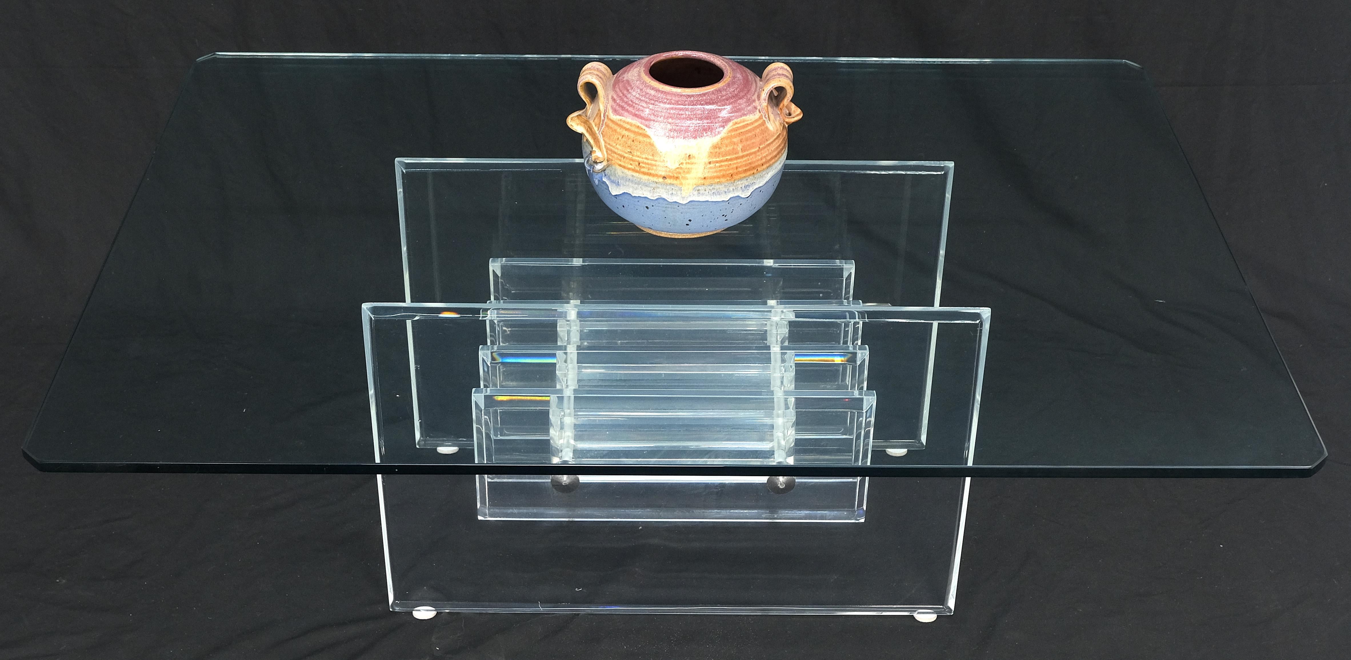 Mid Century Thick Polished Lucite Rectangle Glass Top Coffee Center Table MINT! For Sale 7