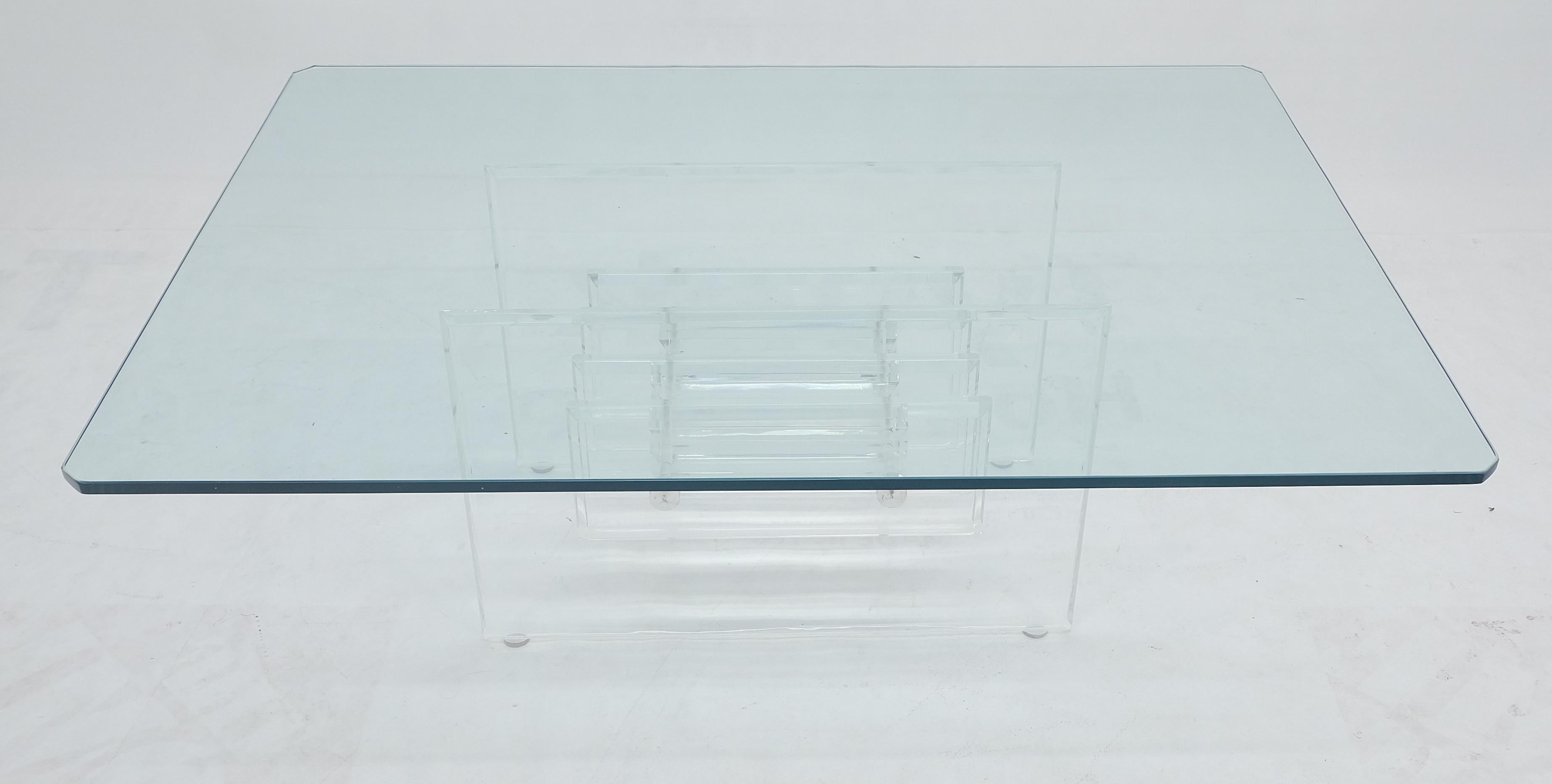 Mid Century Thick Polished Lucite Rectangle Glass Top Coffee Center Table MINT! For Sale 9