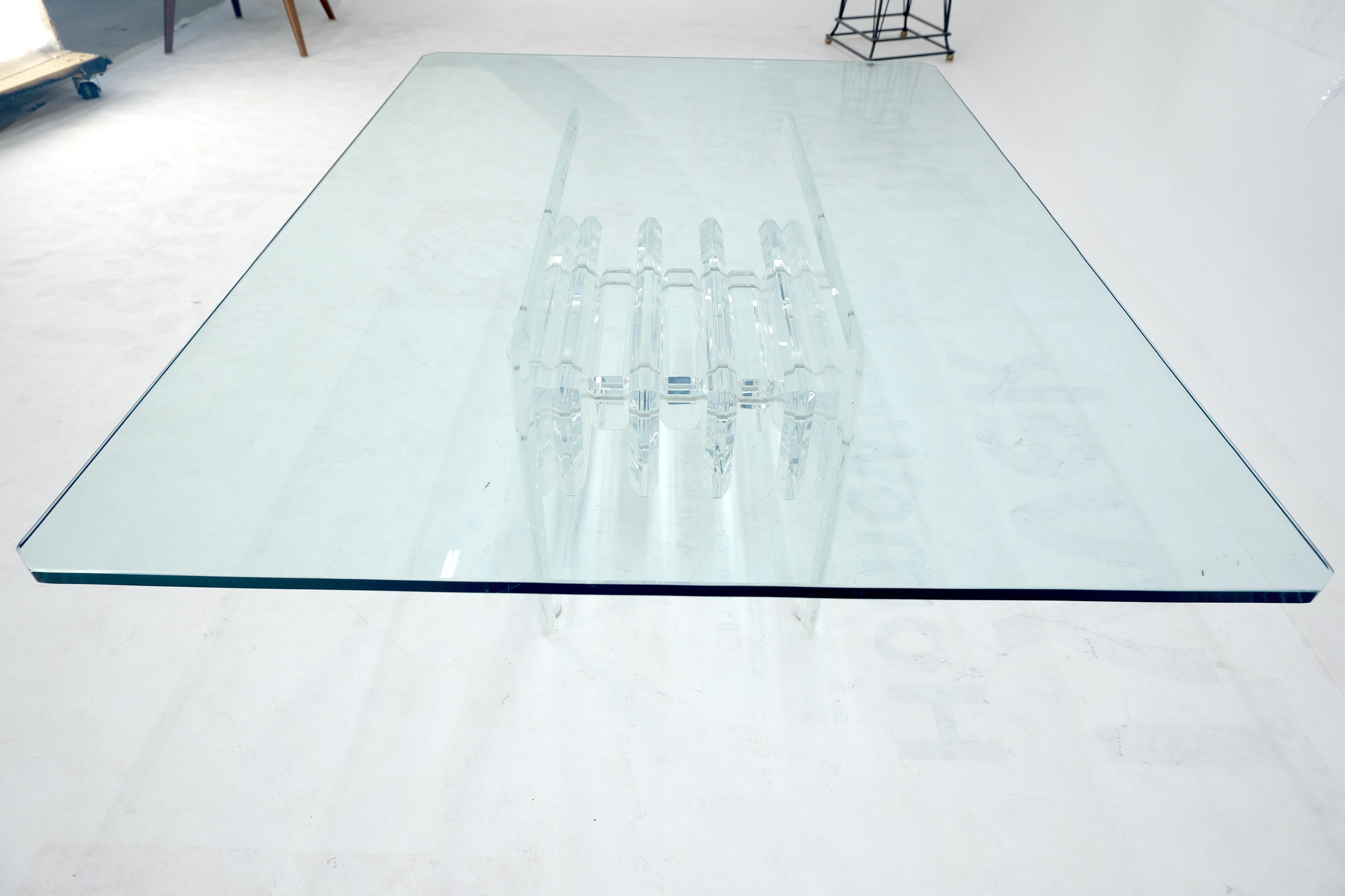Mid Century Thick Polished Lucite Rectangle Glass Top Coffee Center Table MINT! For Sale 12