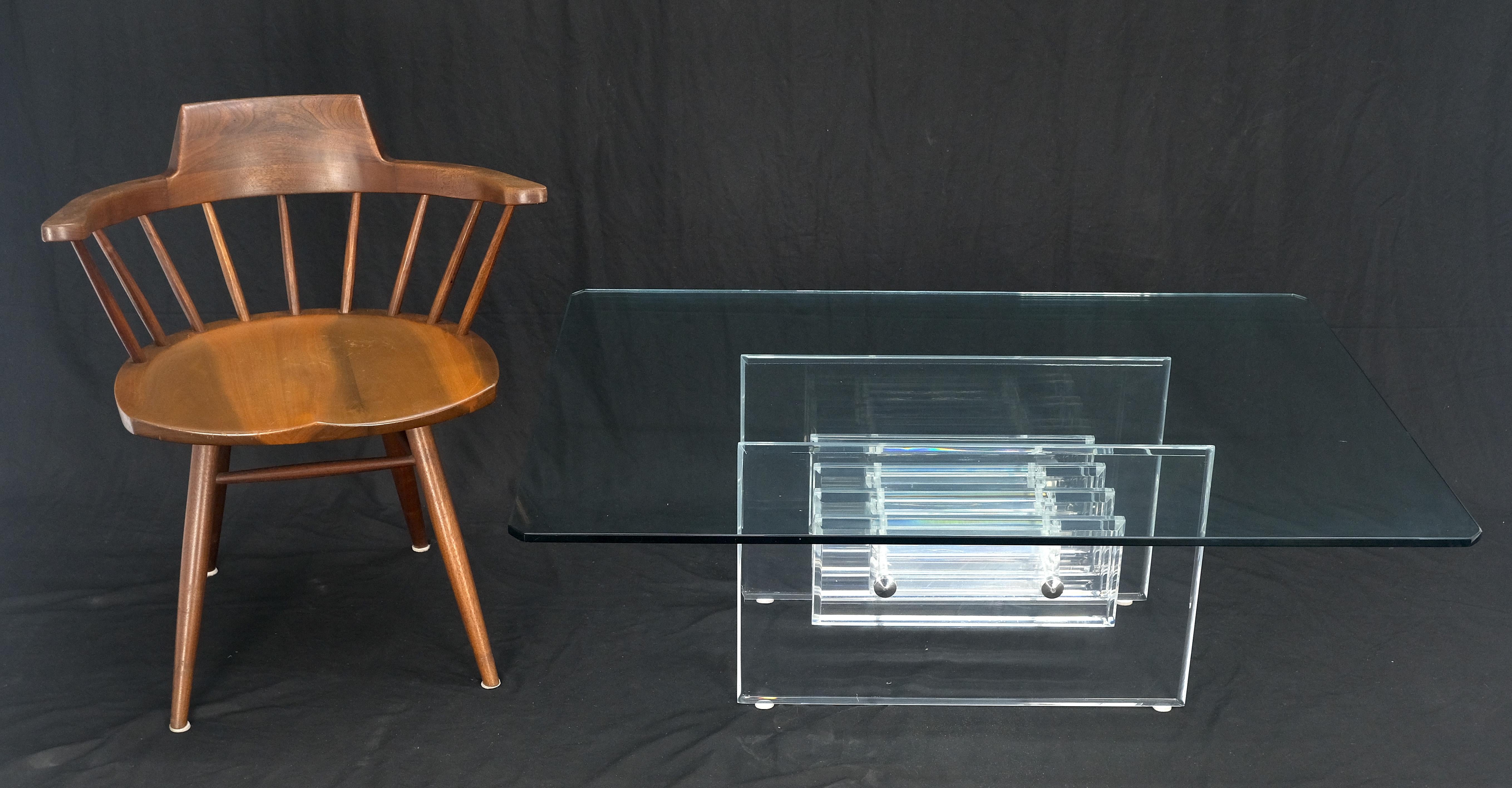 Mid-Century Modern Mid Century Thick Polished Lucite Rectangle Glass Top Coffee Center Table MINT! For Sale