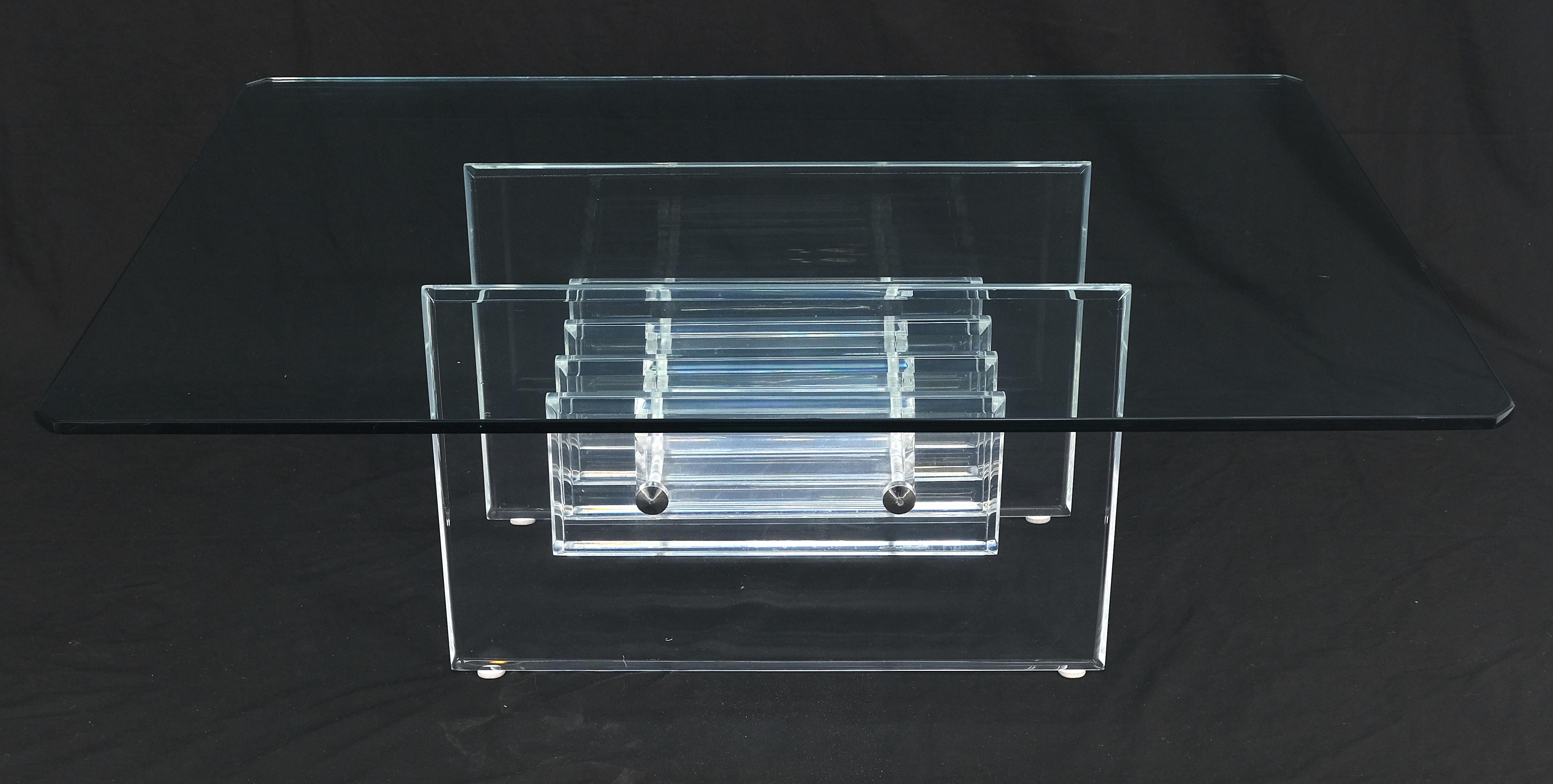 American Mid Century Thick Polished Lucite Rectangle Glass Top Coffee Center Table MINT! For Sale
