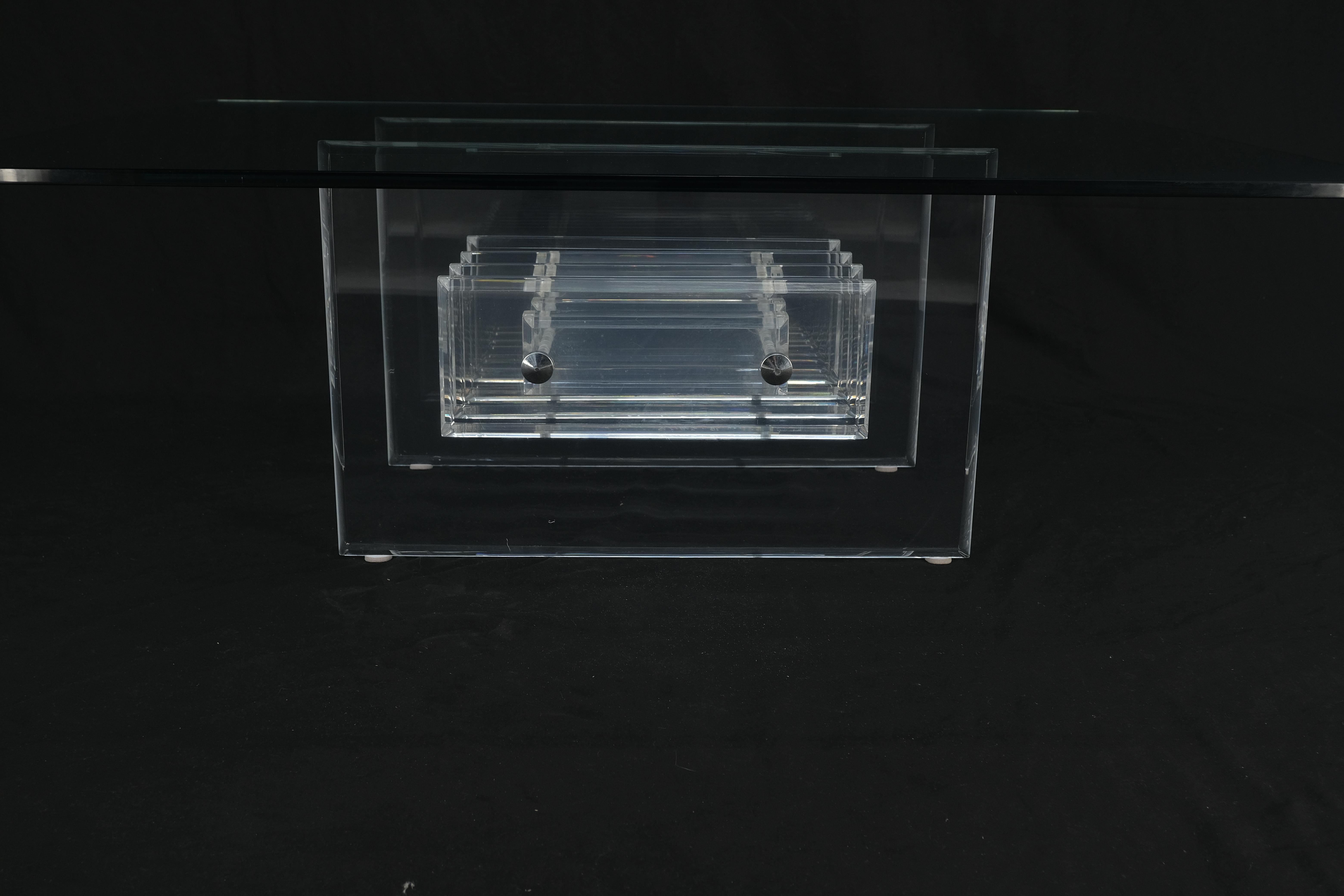 Mid Century Thick Polished Lucite Rectangle Glass Top Coffee Center Table MINT! In Good Condition For Sale In Rockaway, NJ