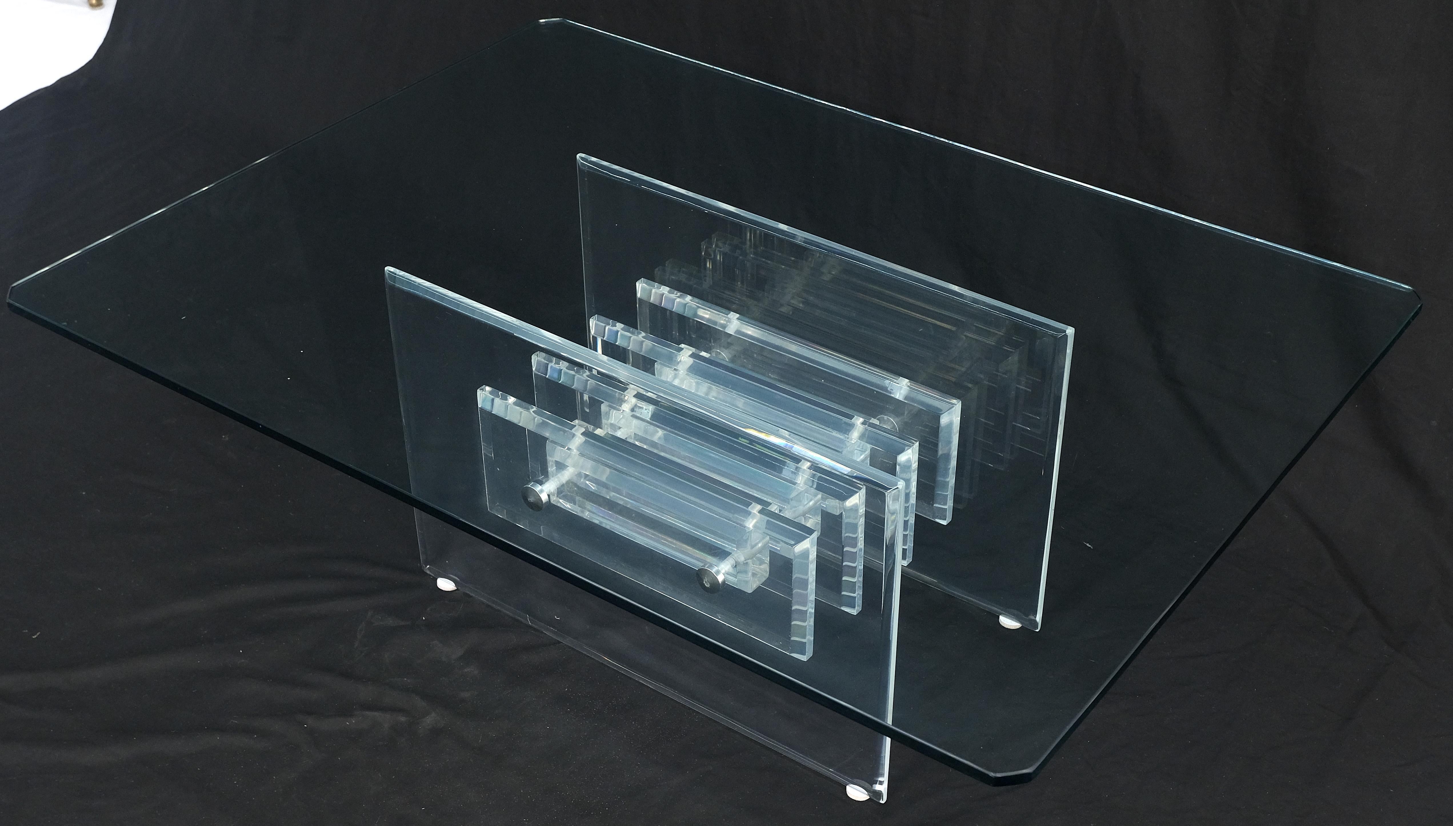 Mid Century Thick Polished Lucite Rectangle Glass Top Coffee Center Table MINT! For Sale 3